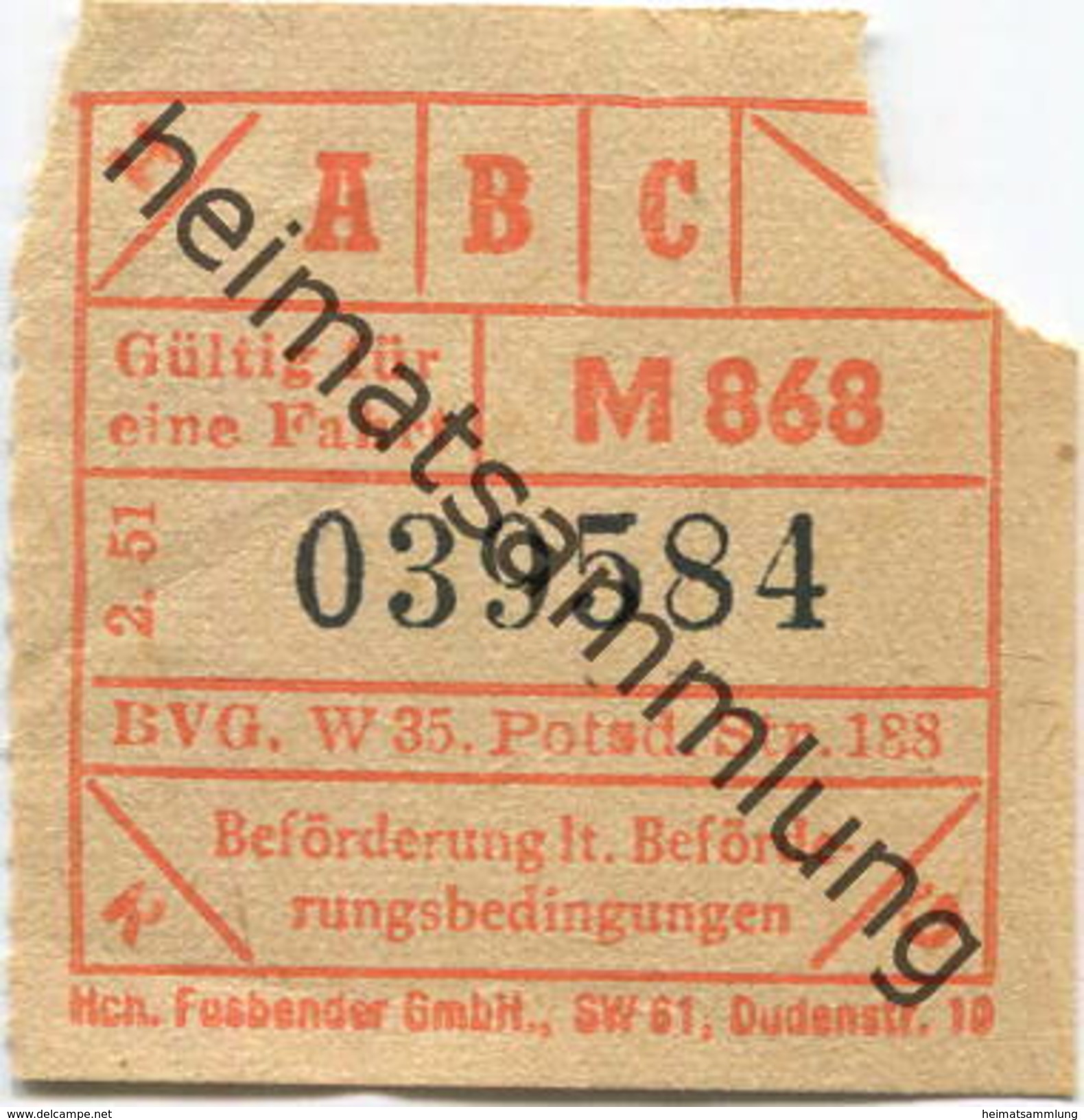 Deutschland - Berlin - BVG - Fahrschein 1951 - Europe