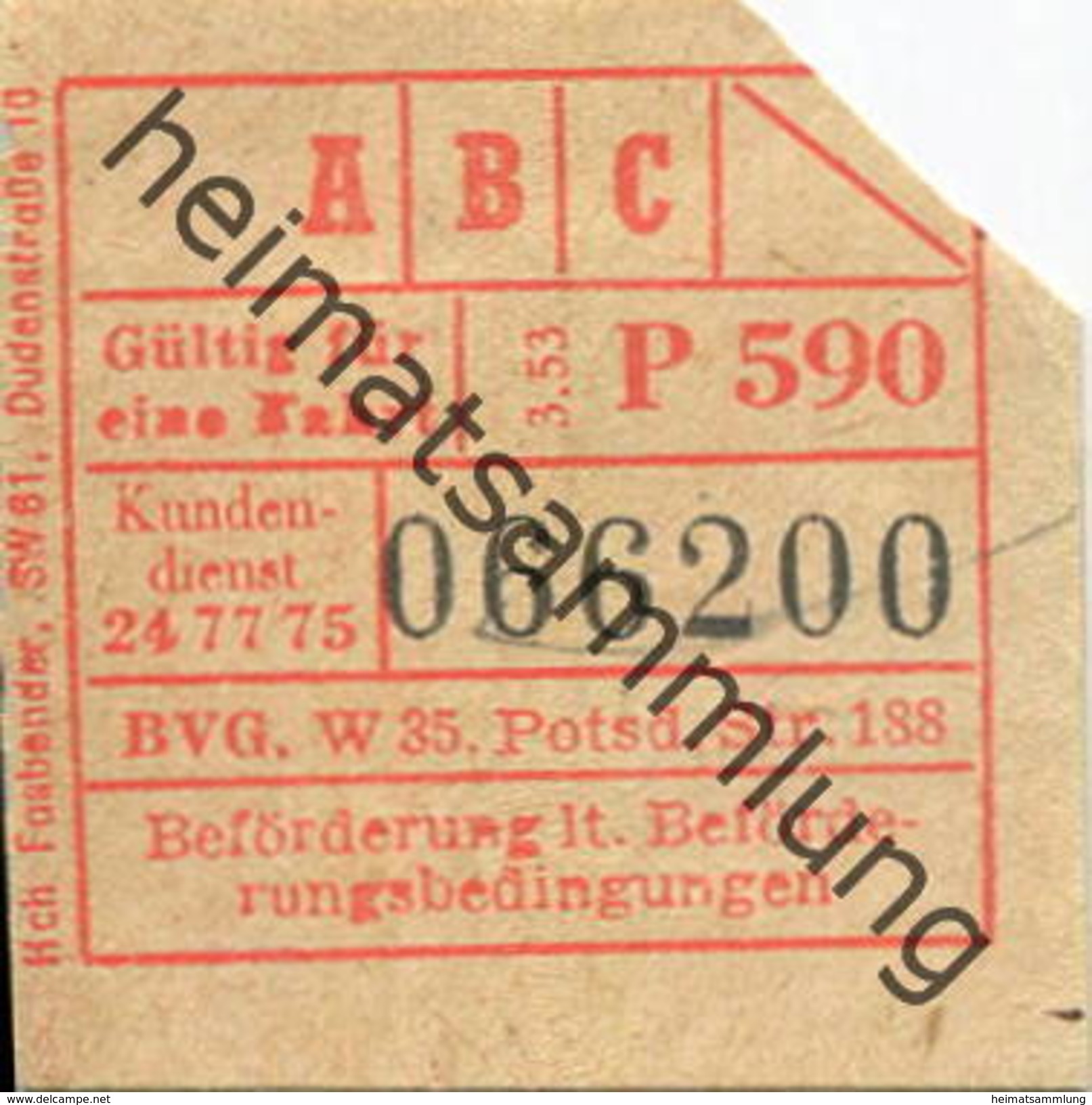 Deutschland - Berlin - BVG Fahrschein 1953 - Europa