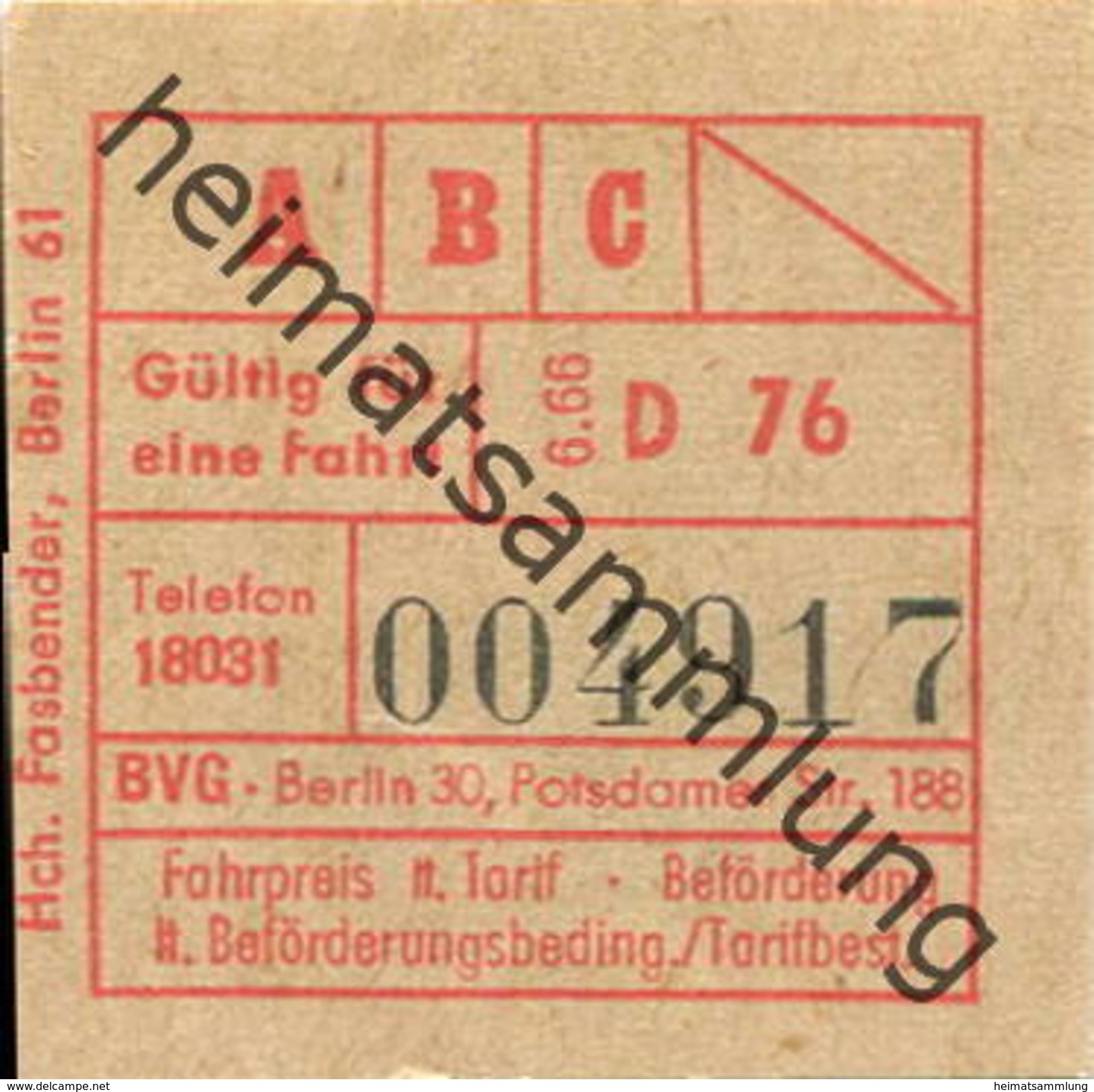 Deutschland - Berlin - BVG Fahrschein 1966 - Rückseitig Stempel 2. Okt. 1967 - Europe