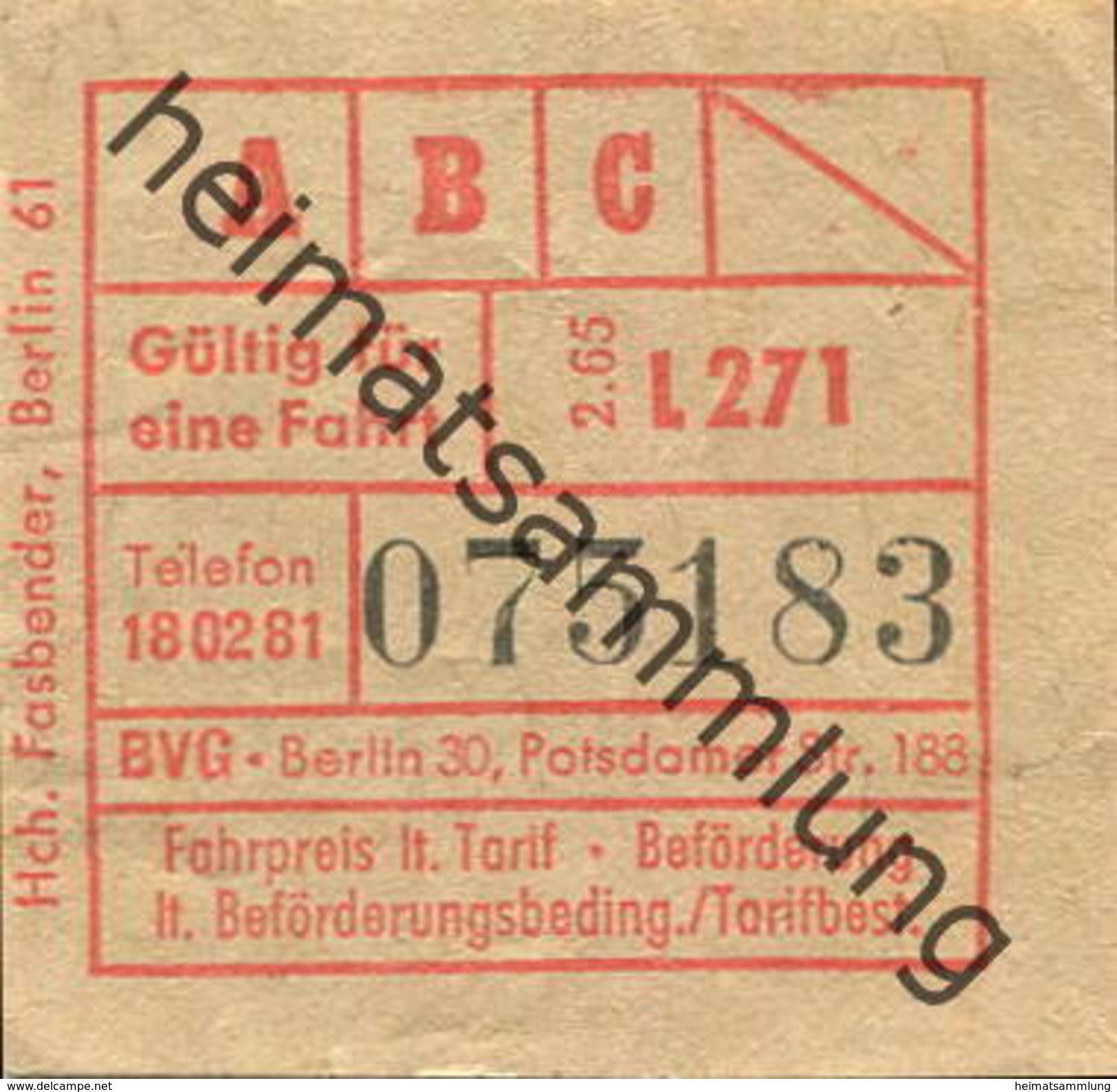 Deutschland - Berlin - BVG Fahrschein 1965 - Europe