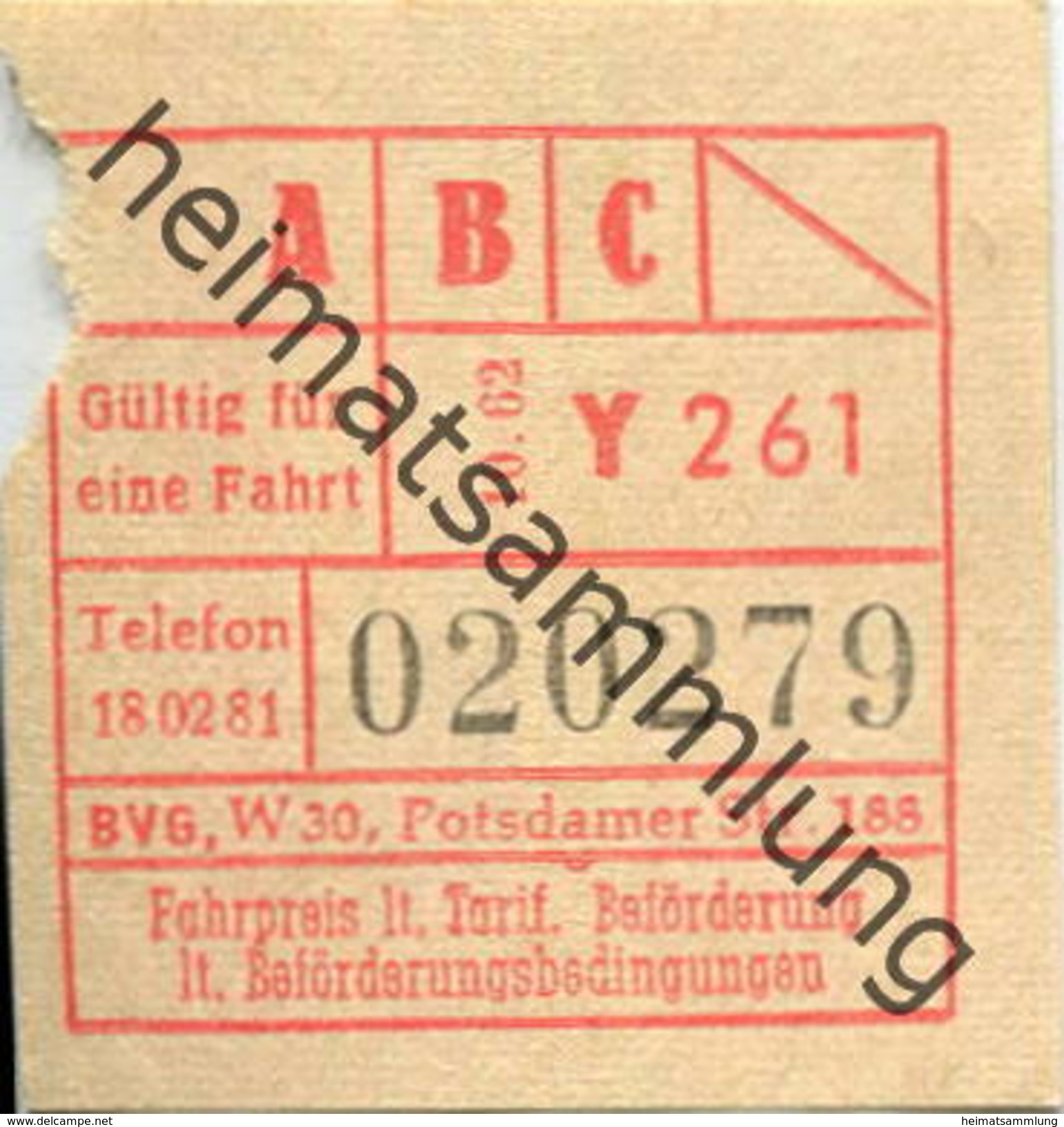 Deutschland - Berlin - BVG Fahrschein 1962 - Europe