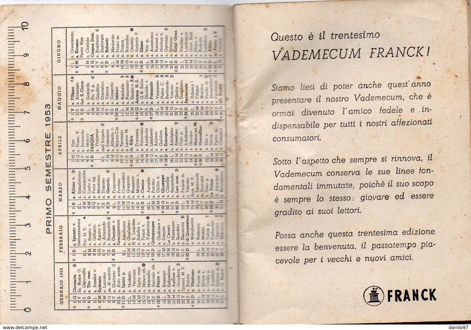 1953 CALENDARIO FRANCK - Formato Piccolo : 1941-60