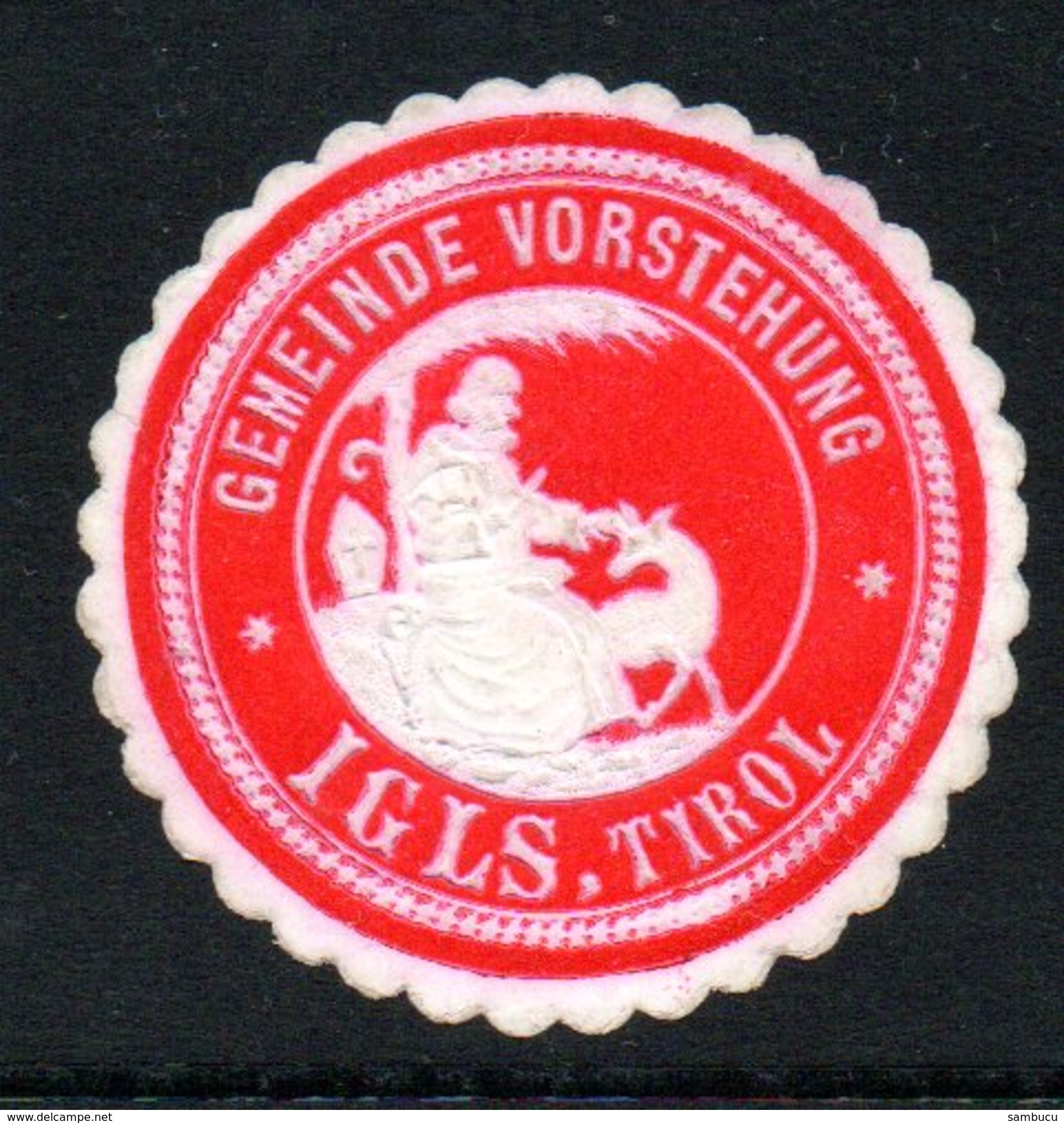 Rote Vignette Der Gemeindevorstehung Von IGLS In Tirol - Siegelmarke Verschlußmarke - Ohne Zuordnung