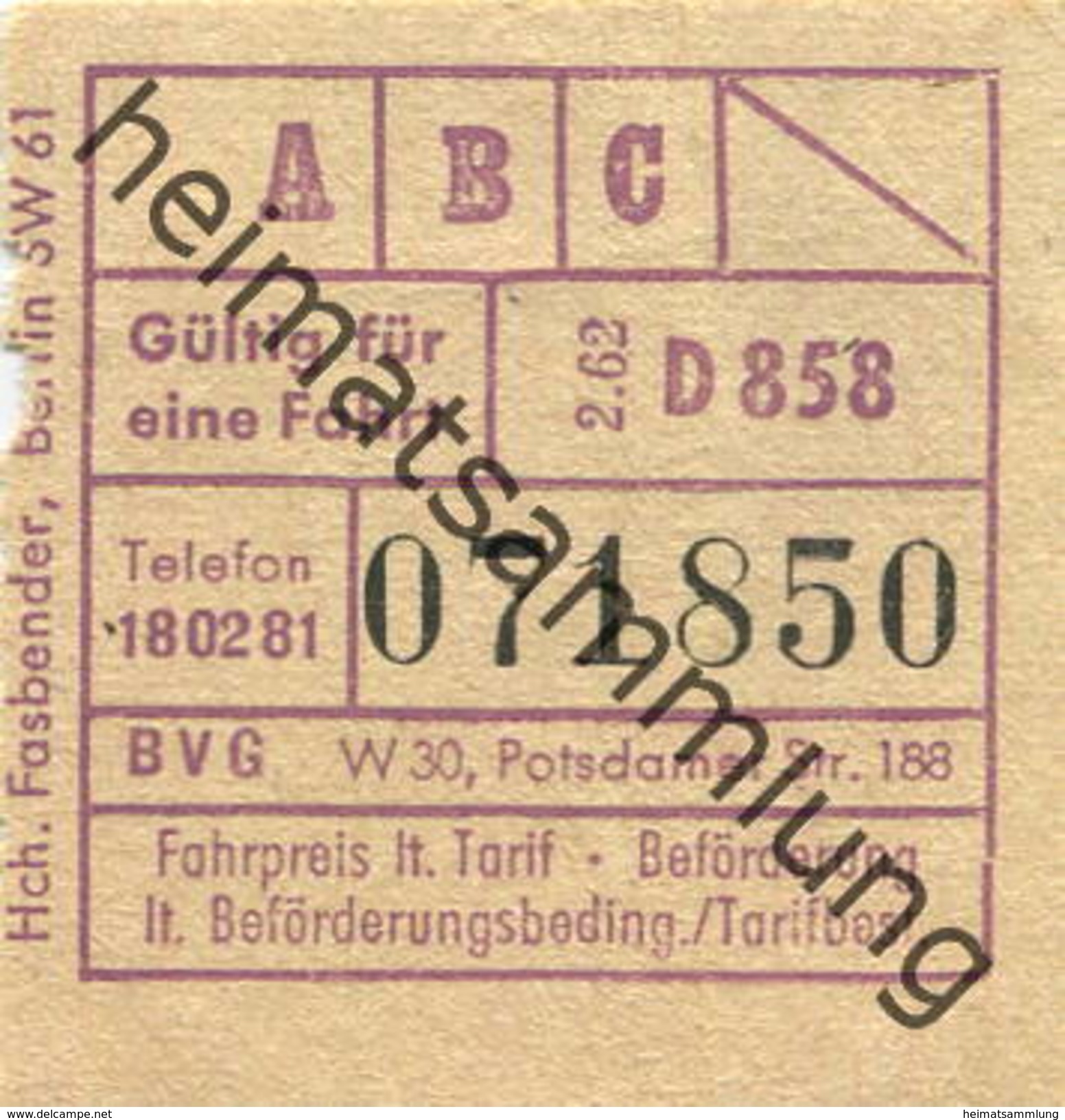 Deutschland - Berlin - BVG - Fahrschein 1962 - Europa