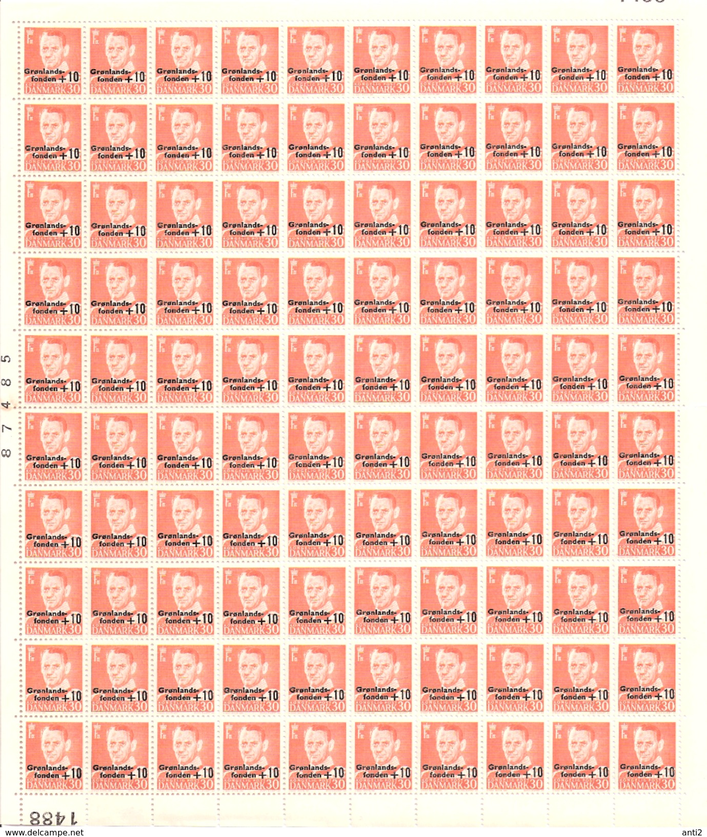 Denmark 1959 Mi 324 With Overpirnt Grønlandsfonden + 10  Mi 370 In Full Sheet With 100 Stamps, Unused Never Hinged - Full Sheets & Multiples