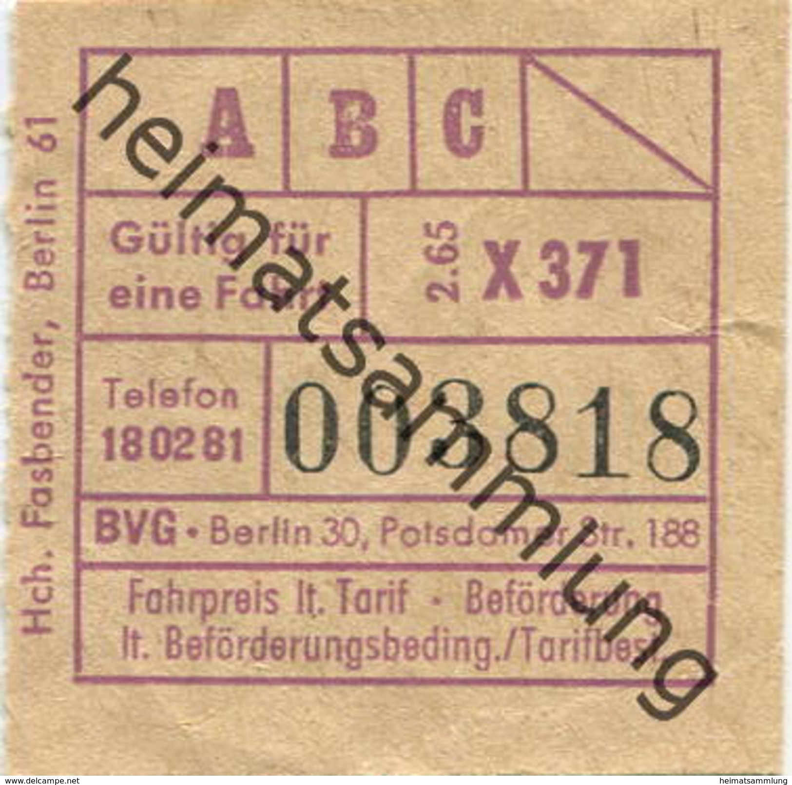 Deutschland - Berlin - BVG - Fahrschein 1965 - Europe