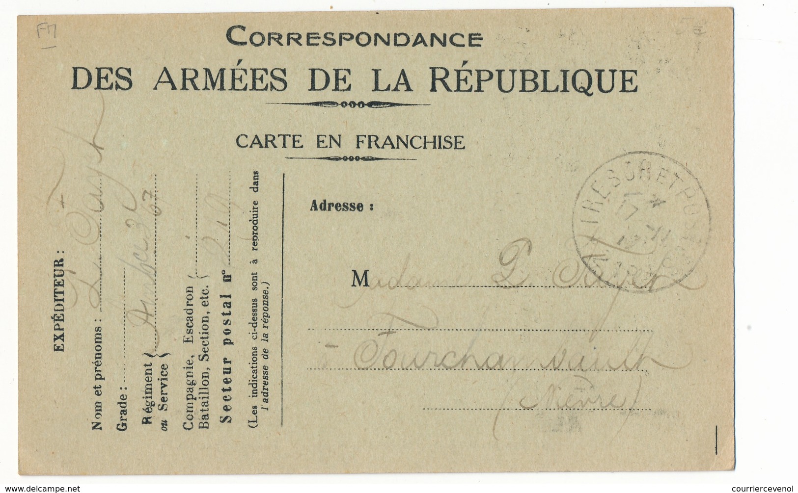 CP Officielle De Franchise Militaire - Le Drapeau Des Troupes Américaines Déposé Aux Invalides - 1917 - Briefe U. Dokumente