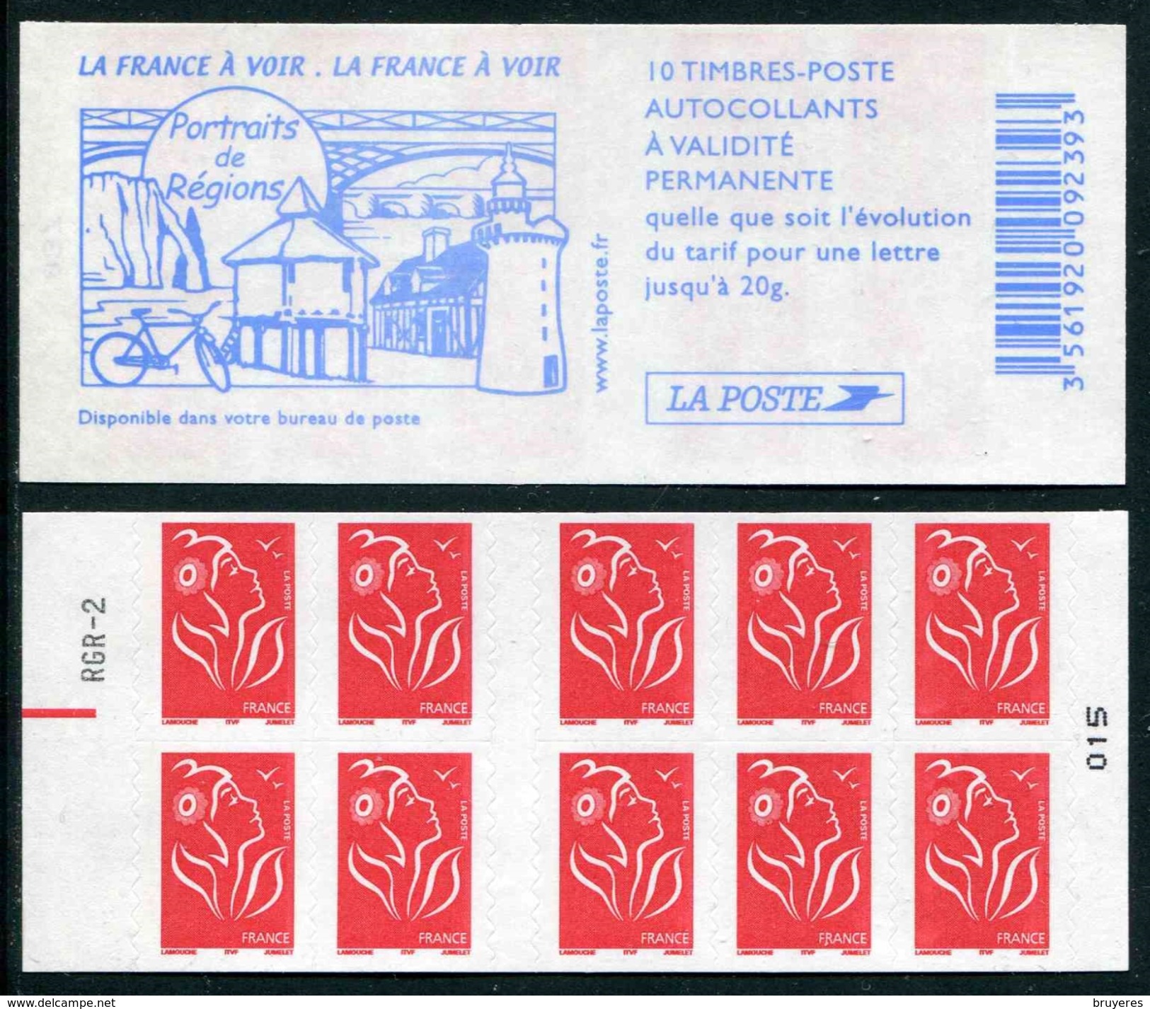 Carnet De 2005 De 10 Timbres Type "Lamouche" Avec Couvert. Blanche "La France à Voir" - Avec RE Et RGR-2 Au-dessus - Autres & Non Classés