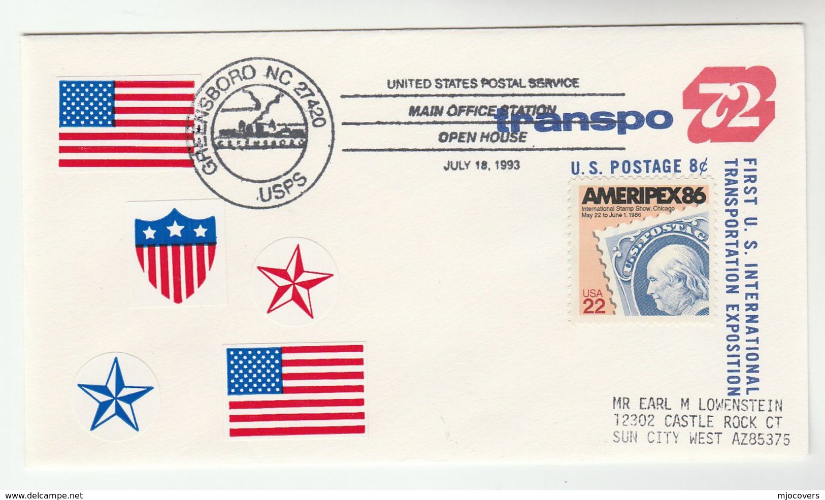 1993  USA  Greensboro Nc USPS Main Post Office OPEN HOUSE EVENT COVER  Stamps UPRATED Postal STATIONERY - 1981-00