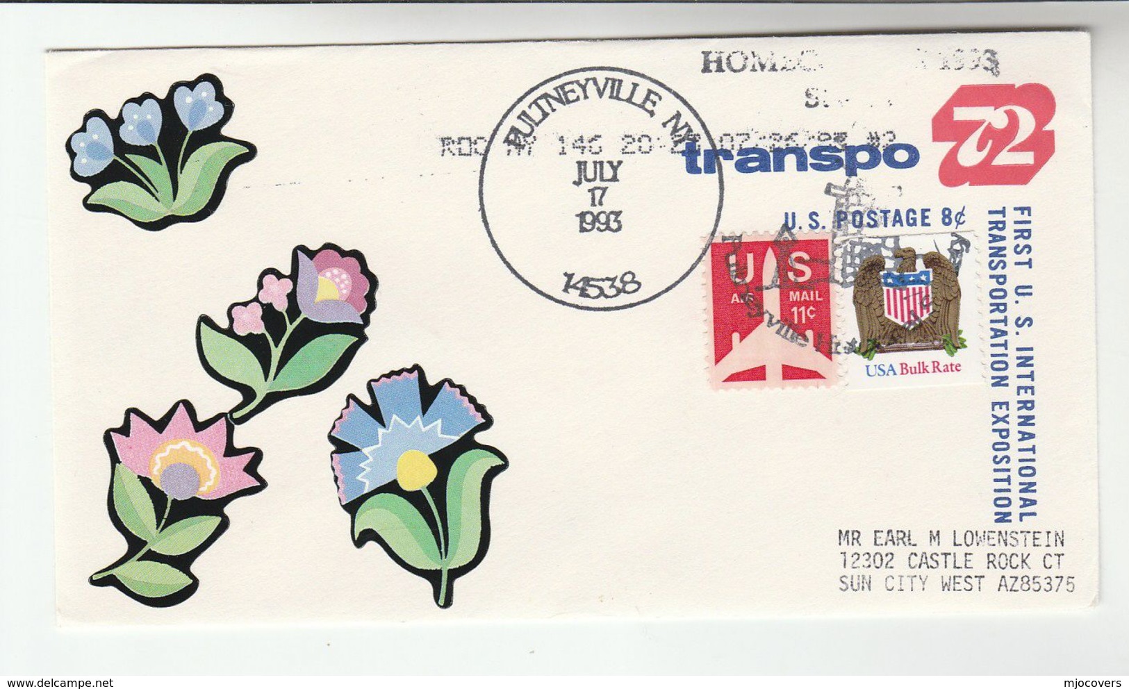 1993  USA  Pultneyville Ny EVENT COVER  UPRATED Postal STATIONERY Bulk Rated Stamps Flower Label - 1981-00