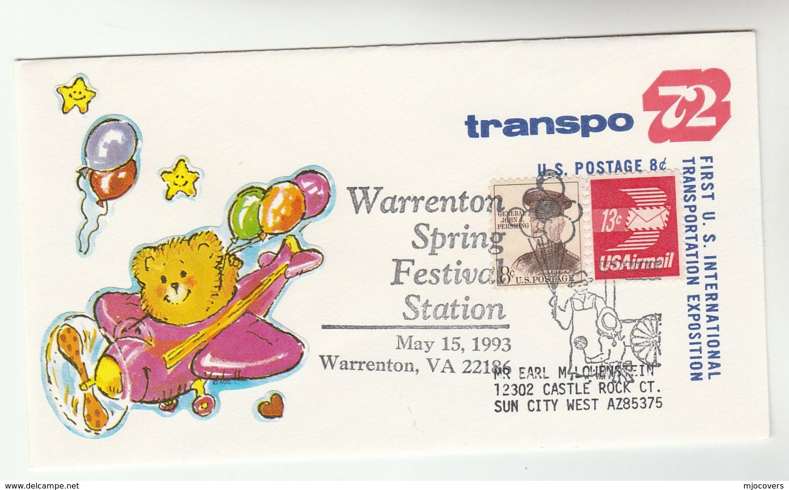 1993  USA Warrenton Spring Festival EVENT COVER  Stamps UPRATED Postal STATIONERY Carnival Teddy Bear Label - Carnival