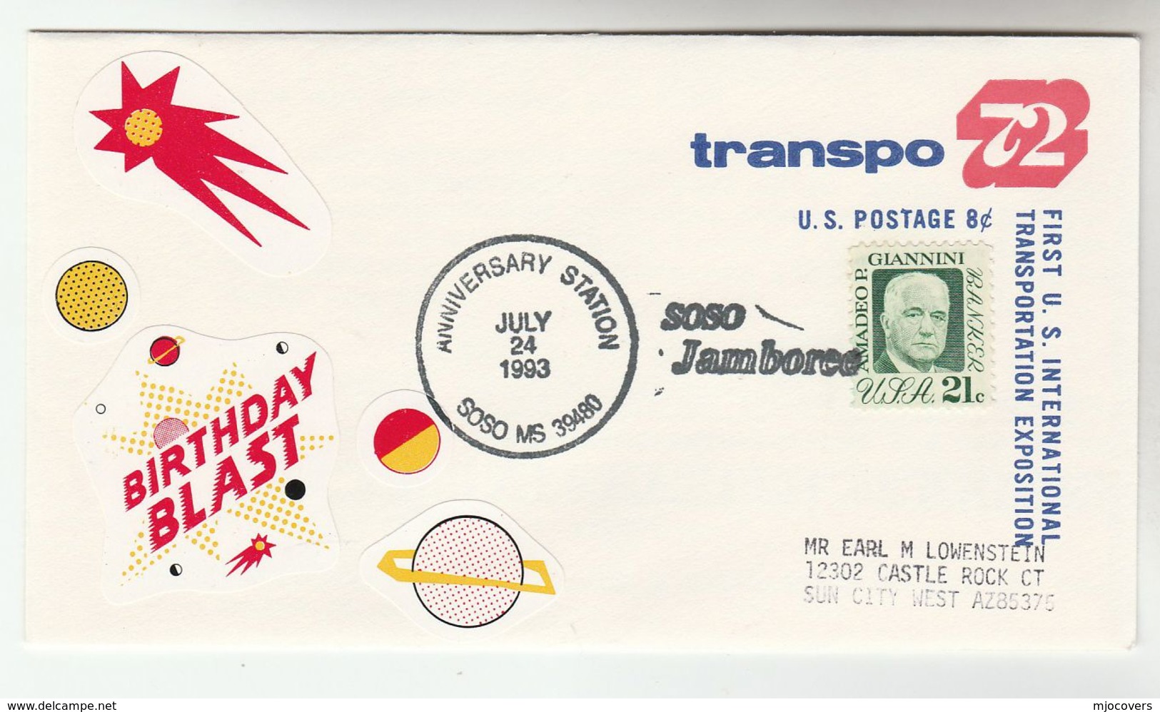 1993 SOSO JAMBOREE USA EVENT COVER  UPRATED Postal STATIONERY  Stamps COMET SPACE LABEL Astronomy - Astronomy