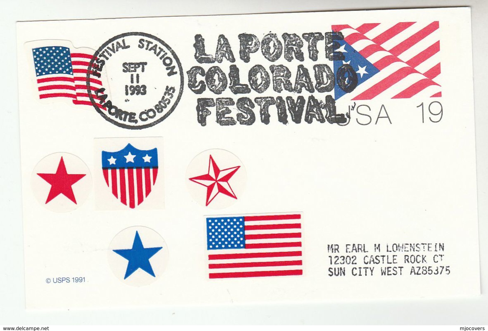 1993 LA PORTE COLORADO FESTIVAL EVENT COVER Postal STATIONERY CARD Usa Stamps Flag - 1981-00