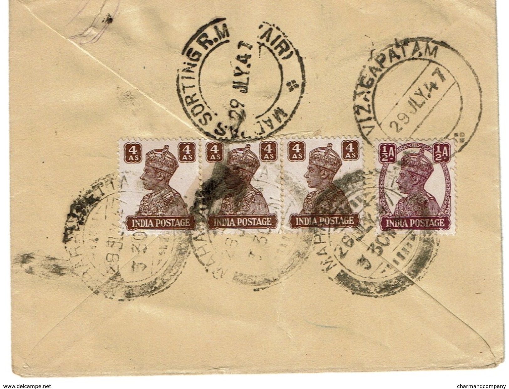 Entier Postal India 1947 + Stamps -  2 Scans - 1936-47 King George VI