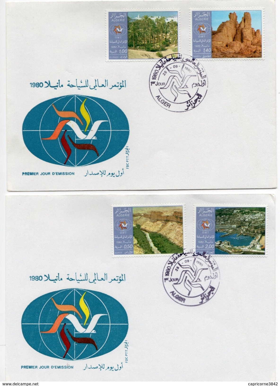 1980 - Algérie - 2 Enveloppes  FDC "CONFERENCE MONDIALE DU TOURISME" (Tp N° 718 à 721) - Algeria (1962-...)