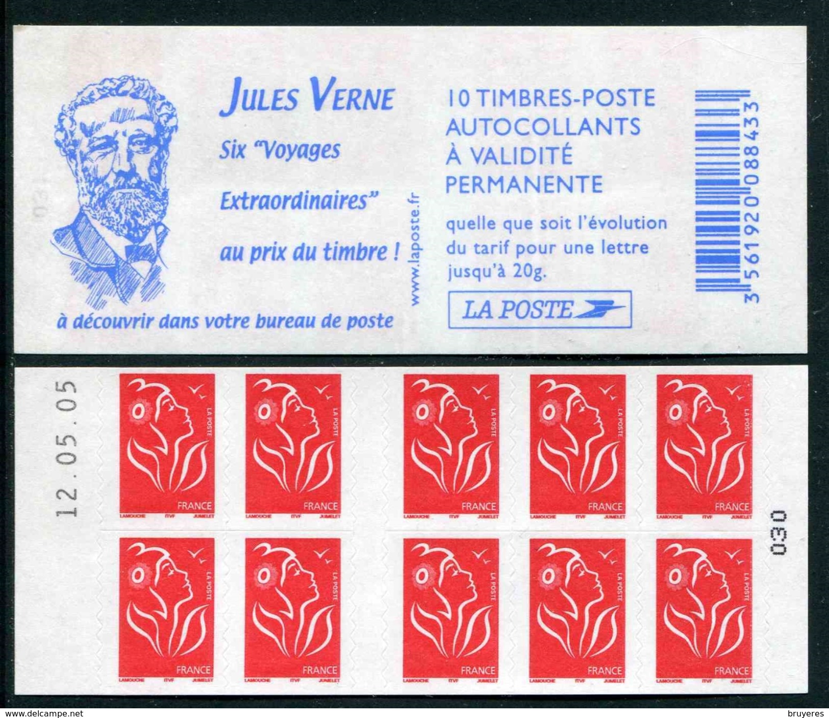 Carnet De 2005 De 10 Timbres Type "Lamouche" Avec Couvert. Blanche "Jules Verne" - Avec Date 12.05.05 - Autres & Non Classés