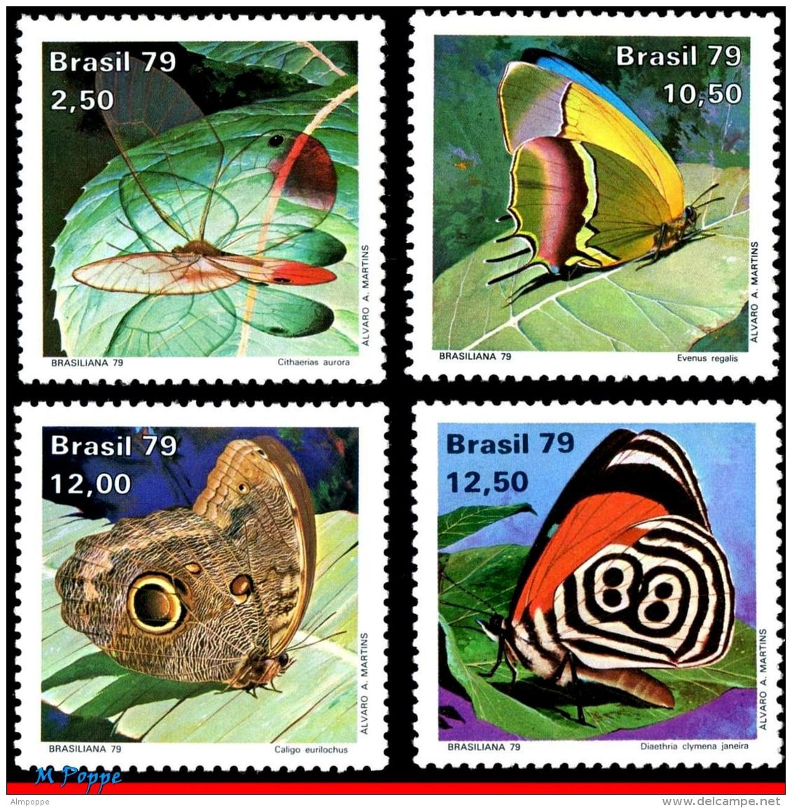 Ref. BR-1620-23 BRAZIL 1979 - INSECTS, BRASILIANA Â’79,, STAMP DAY, MI# 1716-19, SET MNH, BUTTERFLIES 3V Sc# 1620-1623 - Papillons