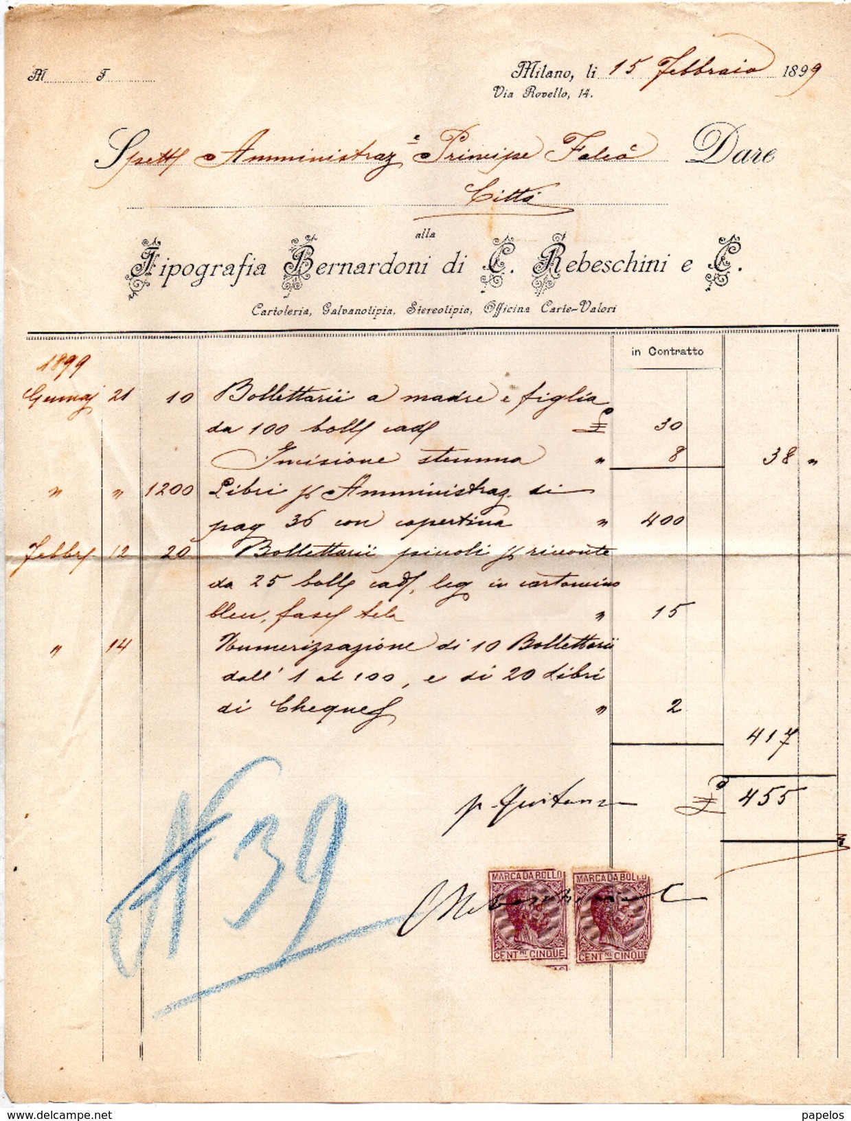 1899 MILANO - TIPOGRAFIA BERNARDONI - Italie