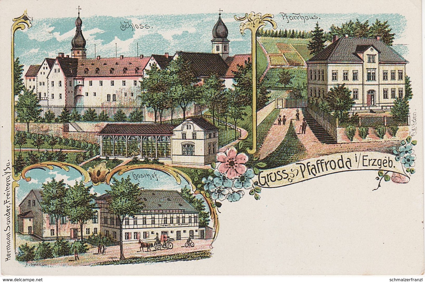 Litho AK Gruss Pfaffroda Erzgebirge Gasthof Schloss Pfarrhaus Bei Olbernhau Sayda Niederlochmühle Heidersdorf Dörnthal - Mulda (Erzgeb.)