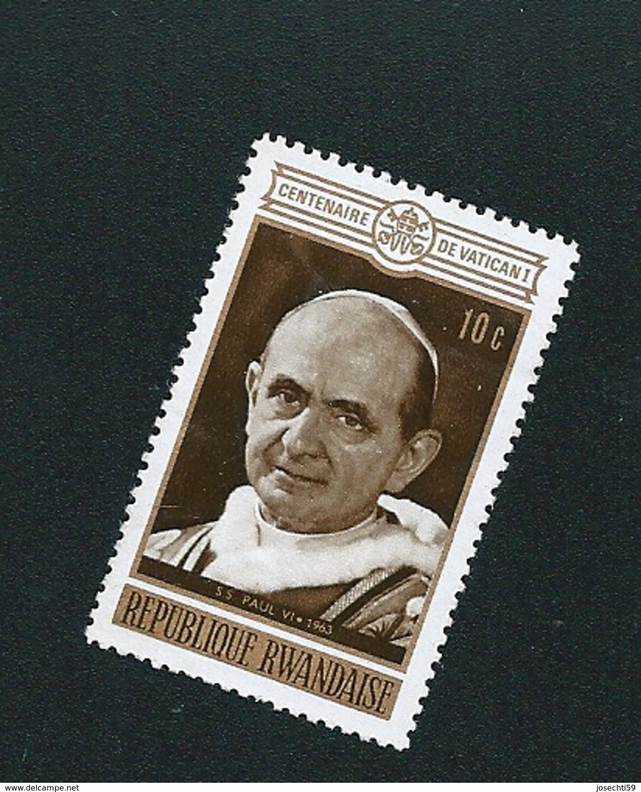 N° 400 Centenaire Vatican I - Le Pape Paul VI 10c Timbre Rwanda (1970) Oblitéré - Oblitérés