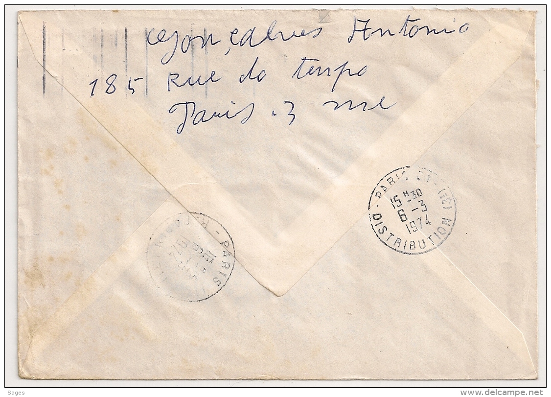 PARIS 01 R. Du LOUVRE TAXE 0.60F. 1974. Lettre Non Distribuable. - 1859-1959 Lettres & Documents