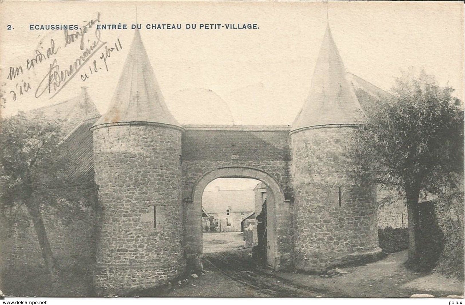 Cpa Ecaussines Entrée Du Château Du Petit-Village 1911 Vers Herchies - Ecaussinnes