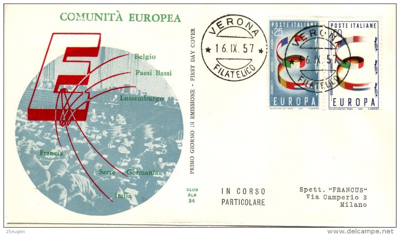 ITALY 1957 EUROPA CEPT  FDC ( Verona ) - 1957