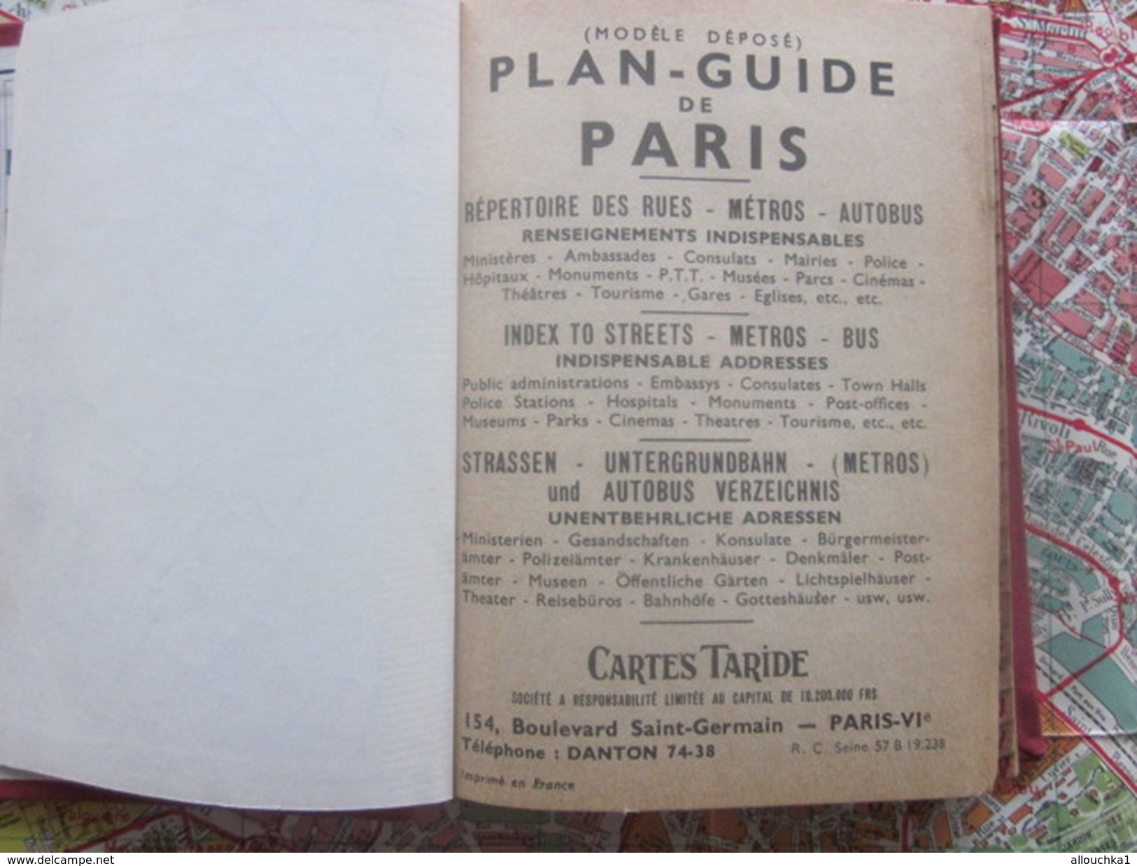 TARIDE PLAN GUIDE ARRONDISSEMENTS PARIS BANLIEUES STATION Métro AUTOBUS NOMENCLATURE RUES REPERTOIRE PLANS RESEAUX+CARTE