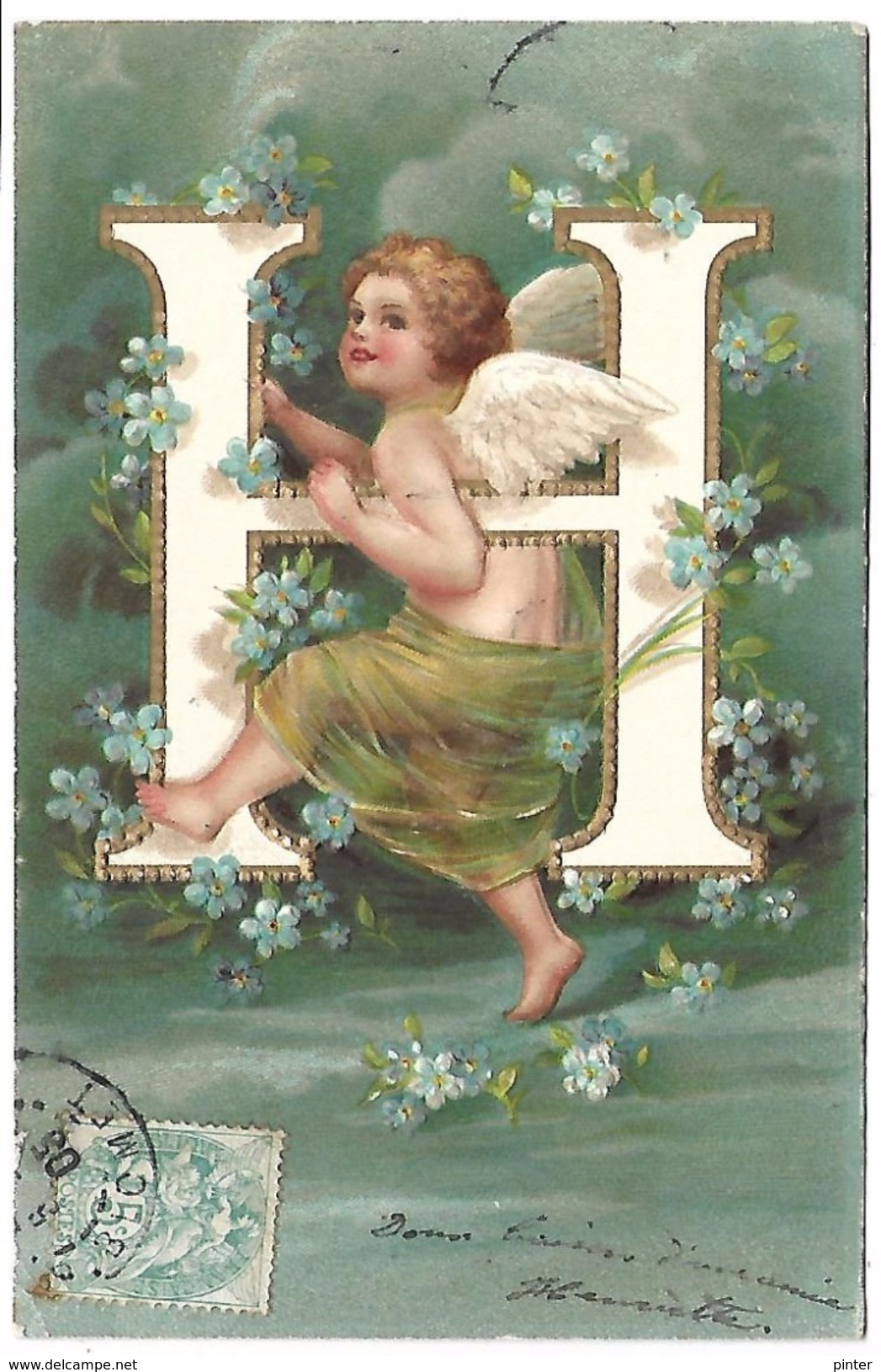 ANGE - Lettre H - Carte Gaufrée - Anges