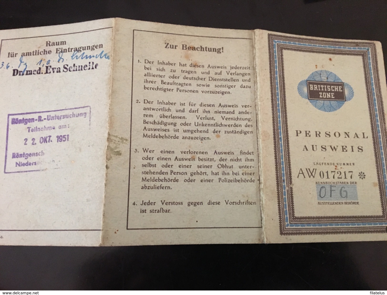 12-10_1951-DOCUMENTO STORICO-BERLINO-ZONA INGLESE - Briefe U. Dokumente