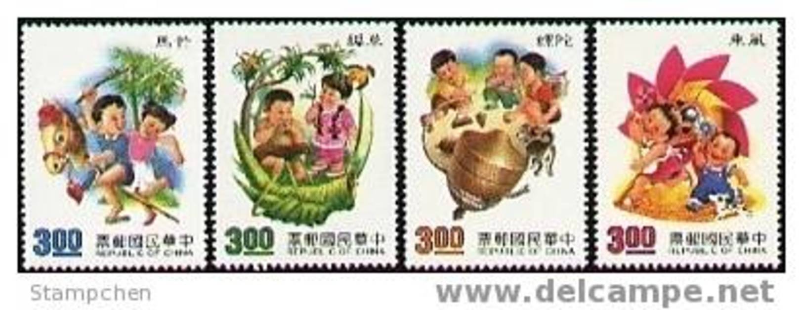 Taiwan 1991 Toy Stamps Top Windmill Pinwheel Bamboo Pony Grasshopper Horse Dog Kid Insect - Unused Stamps