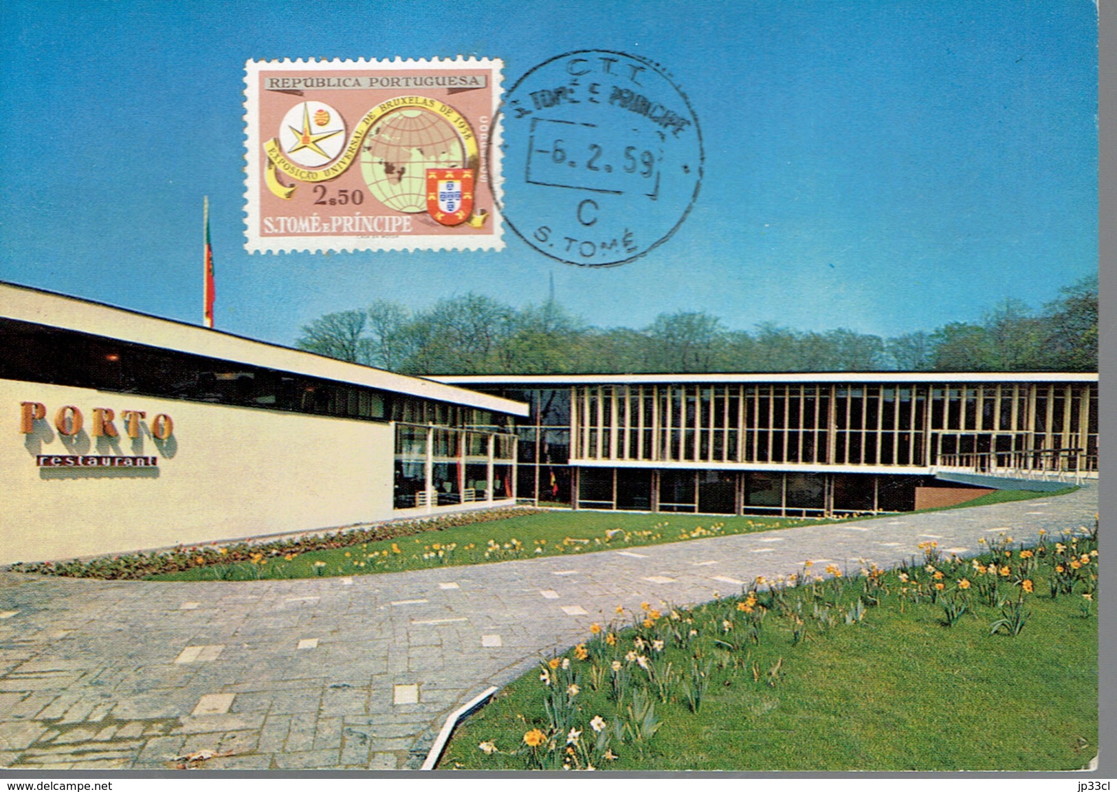 Expo Universelle Bruxelles 1958 Pavillon Du Portugal Avec Timbre Exposiçao Bruxelas 6/2/1959 - Sao Tome Et Principe