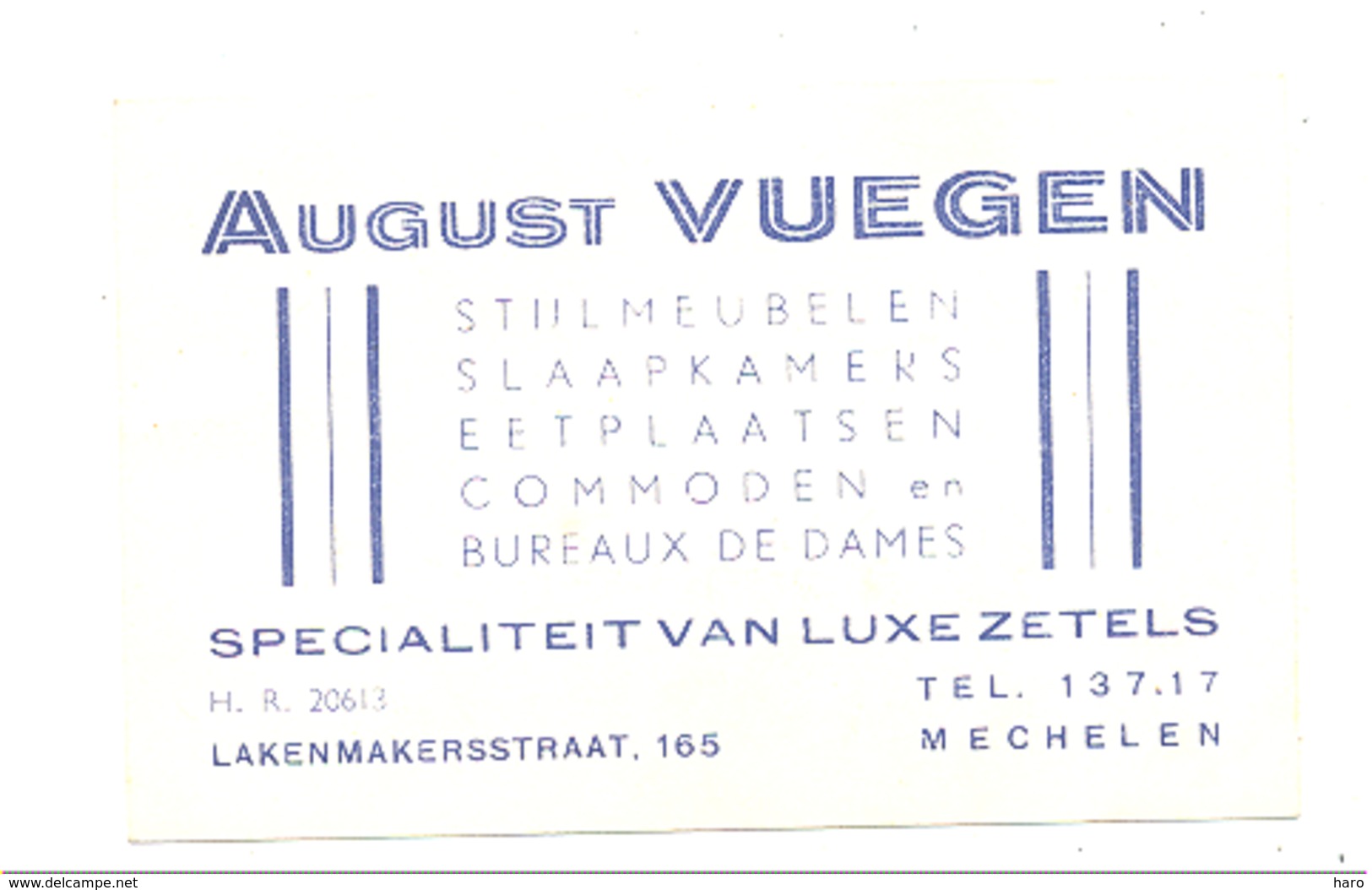 Carte De Visite - August VUEGEN Fabrique De Meubles à MECHELEN / MALINES 1945...1950 ? (k) - Cartoncini Da Visita