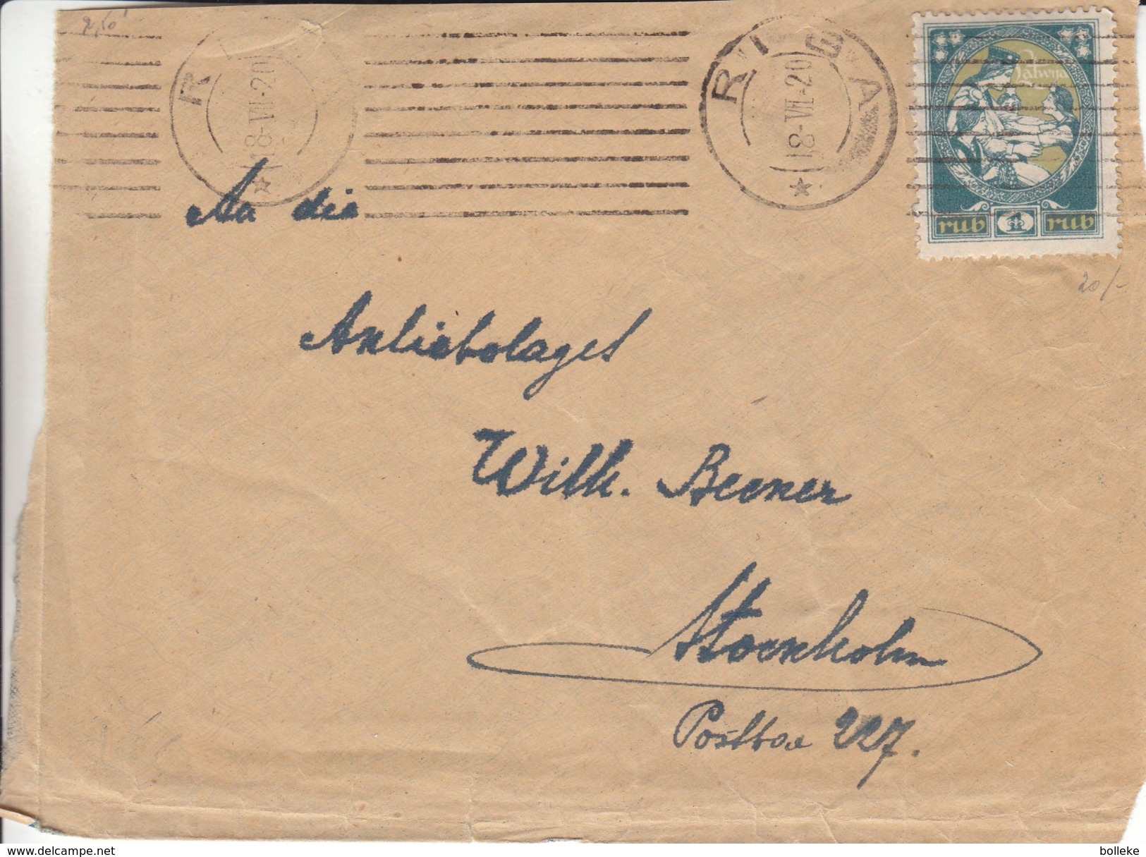 Lettonie - Devant De Lettre De 1920 - Oblit Riga - Exp Vers Stockholm - Latvia