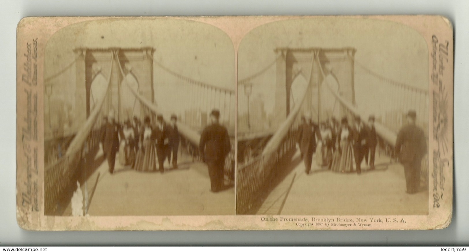 PHOTO STEREOSCOPIQUES  VERS 1900 GROUPE DE PERSONNES  SUR LE PONT DE BROUKLYN BRIDGE A NEW-YORK U.S.A - Visionneuses Stéréoscopiques