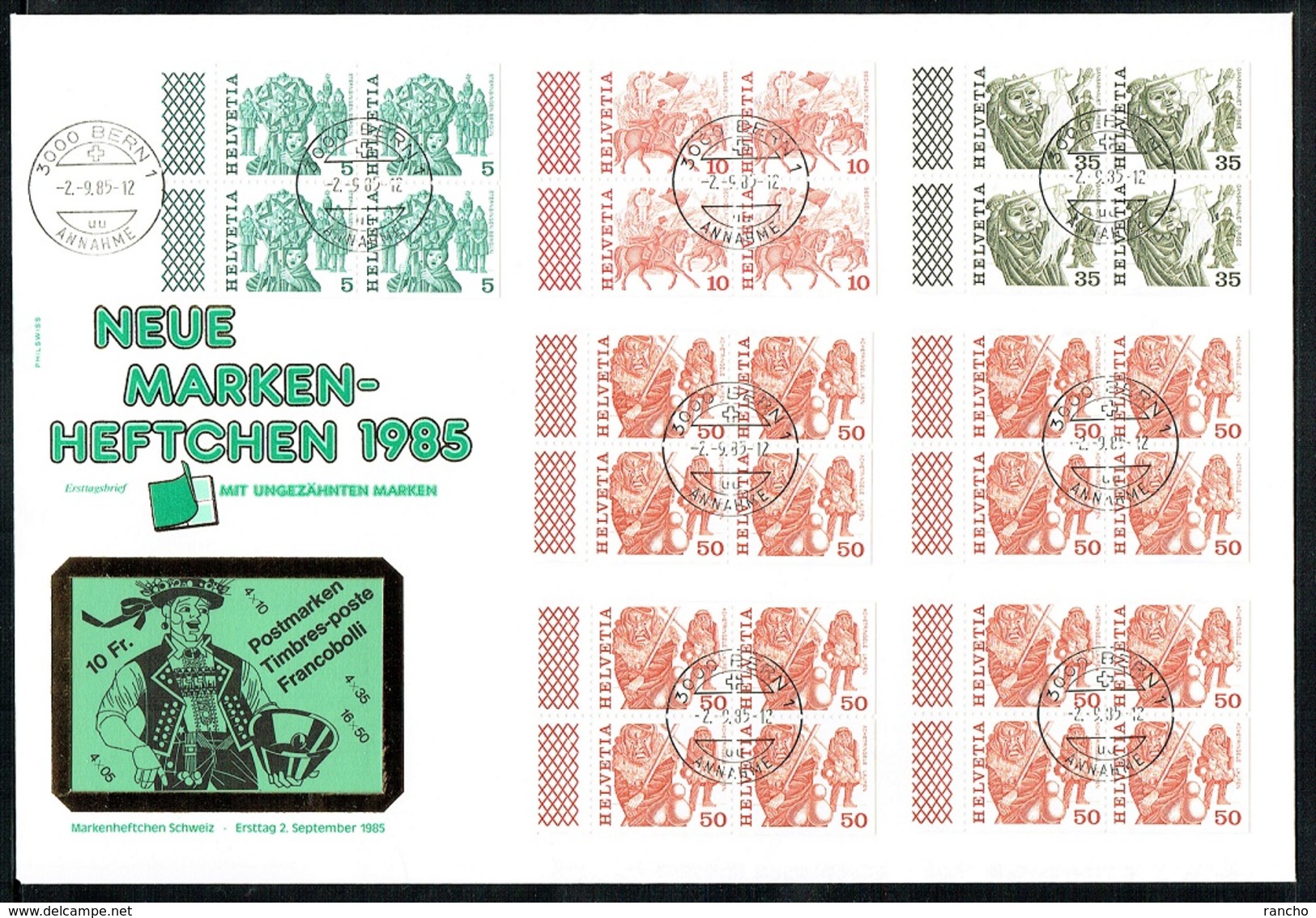 CARNET SUR LETTRE . FDC OBLITERES Le 2.9.1985. 1erJOUR . C/DES TIMBRES SUISSES Nr:0-80 CARNET. Nr:594H/595H.597H.599H. - Carnets