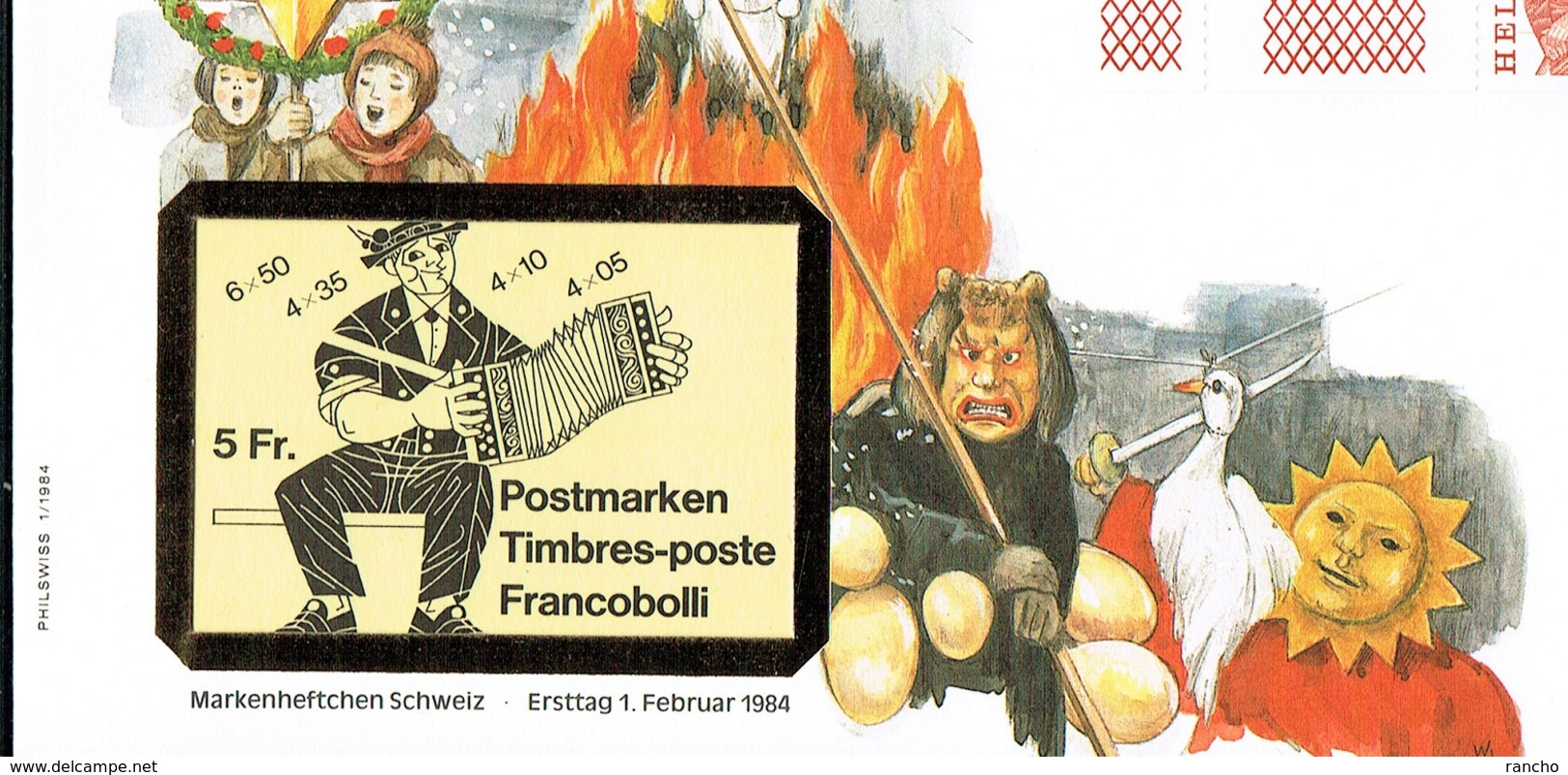 CARNET SUR LETTRE . FDC OBLITERES Le 1.2.1984. 1erJOUR . C/DES TIMBRES SUISSES Nr:0-78a CARNET. Nr:594H/595H.597H.599H. - Booklets