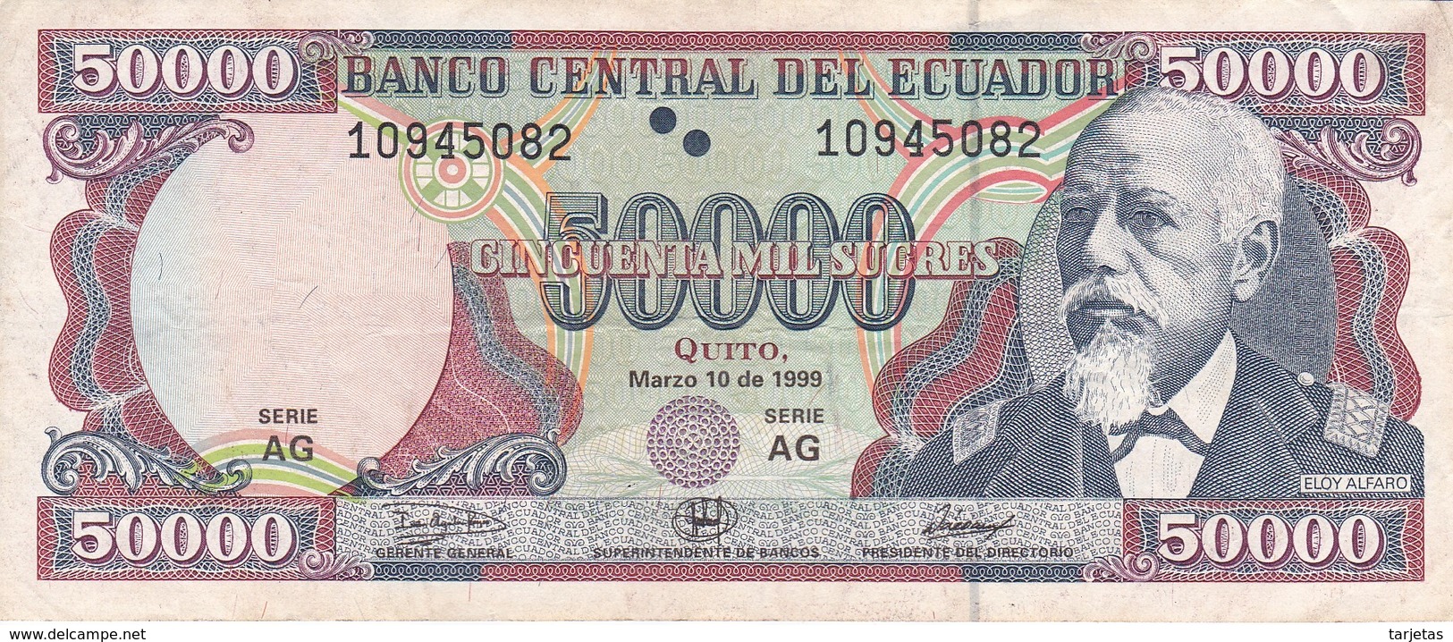 BILLETE DE ECUADOR DE 50000 SUCRES DEL 10 DE MARZO DEL AÑO 1999 (BANKNOTE) - Ecuador