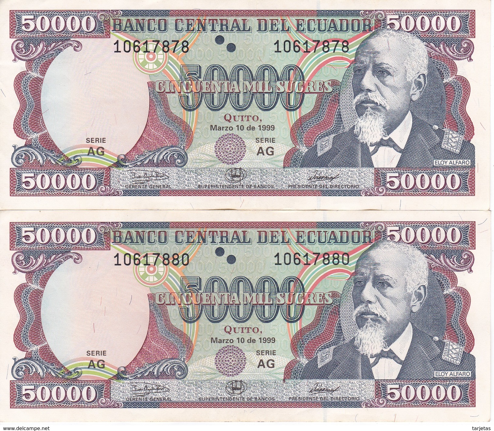 PAREJA IMPAR DE ECUADOR DE 50000 SUCRES DEL 10 DE MARZO DEL AÑO 1999 (BANKNOTE) - Equateur