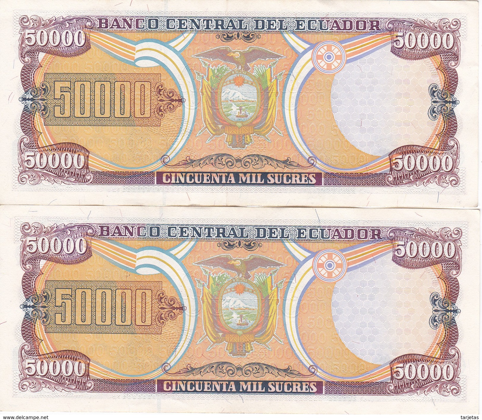 PAREJA IMPAR DE ECUADOR DE 50000 SUCRES DEL 10 DE MARZO DEL AÑO 1999 (BANKNOTE) - Ecuador