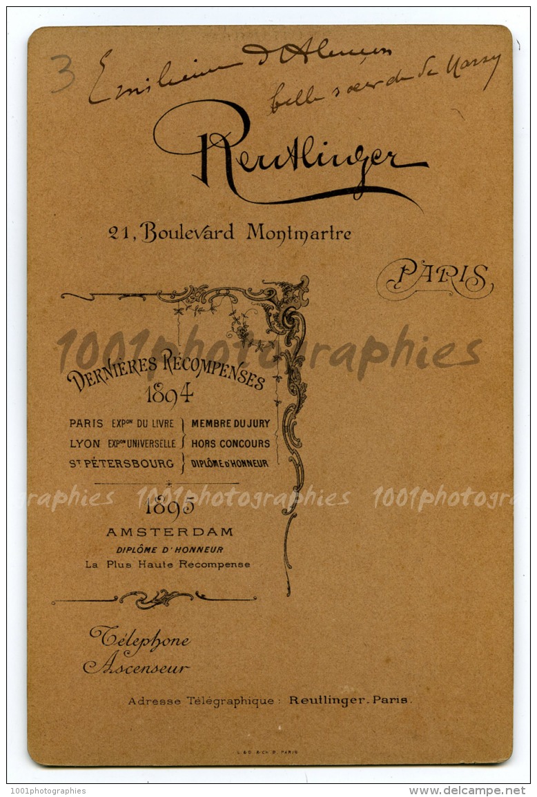 Cabinet Portrait Reutlinger Photographie, Paris. Portrait D&#039;une Actrice, Emilienne D&#039;Alen&ccedil;on Annotation - Autres & Non Classés