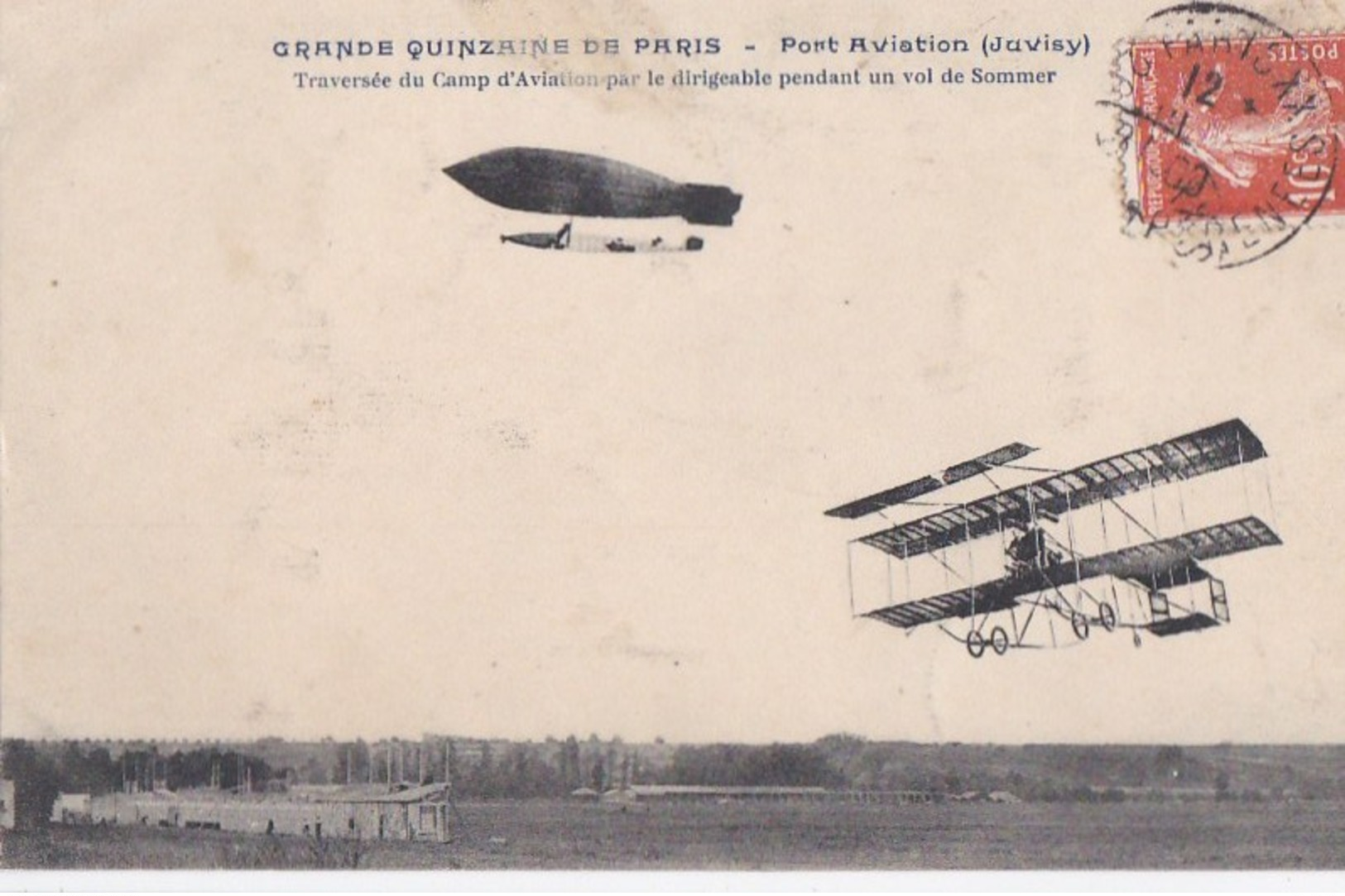 91 JUVISY  PORT AVIATION  Grande Quinzaine De PARIS  DIRIGEABLE  AVION  VOL Aviateur SOMMER Timbre1909 - Juvisy-sur-Orge