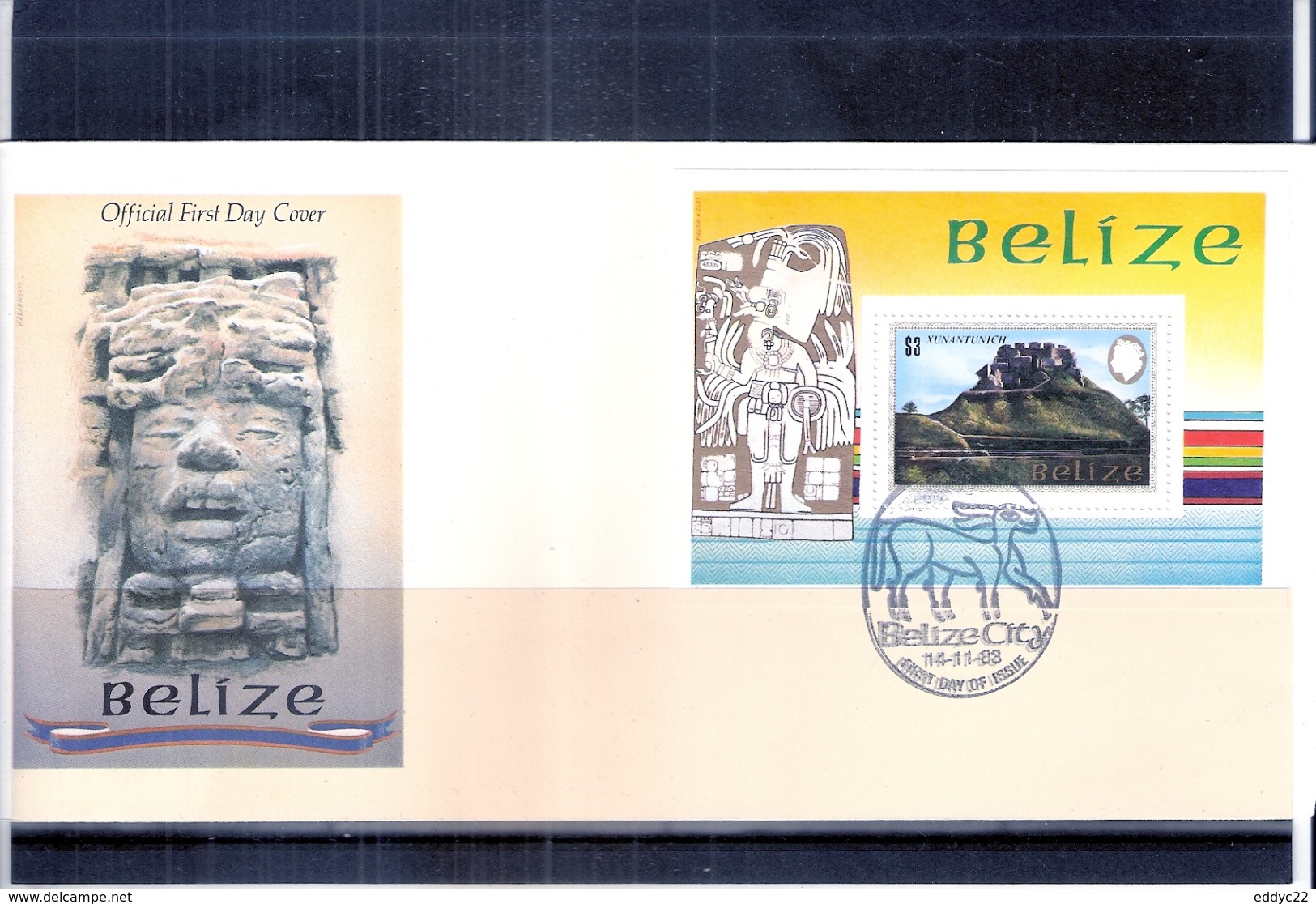 Archéologie - Monument Maya Sur FDC Bloc De Belize (à Voir) - Archéologie