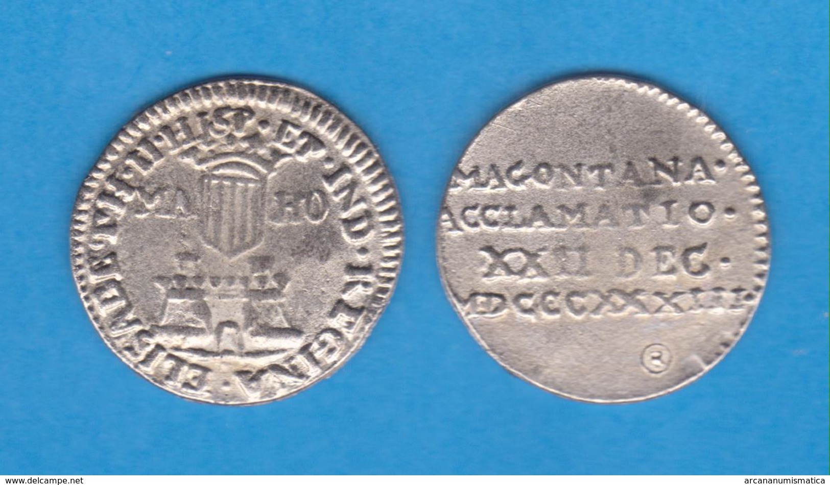 ISABEL II (1.833-1.868) Medalla De Proclamacion-Mao (Menorca) Modulo De 2 REALES (Plata) Réplica   DL-12.056 - Autres & Non Classés