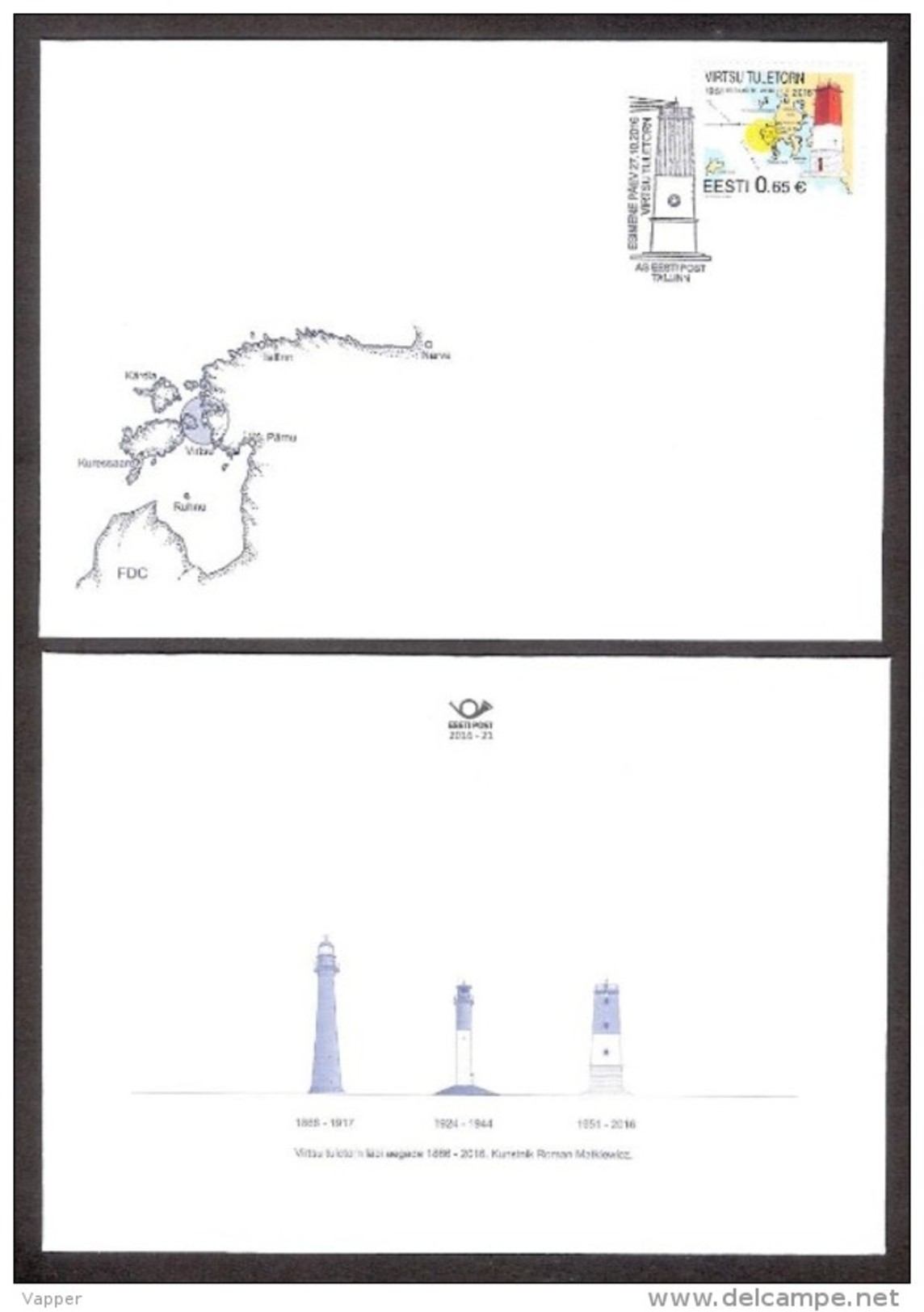 Lighthouses  2016 Estonia Stamp  FDC Virtsu Lighthouse Mi 873 - Estonia