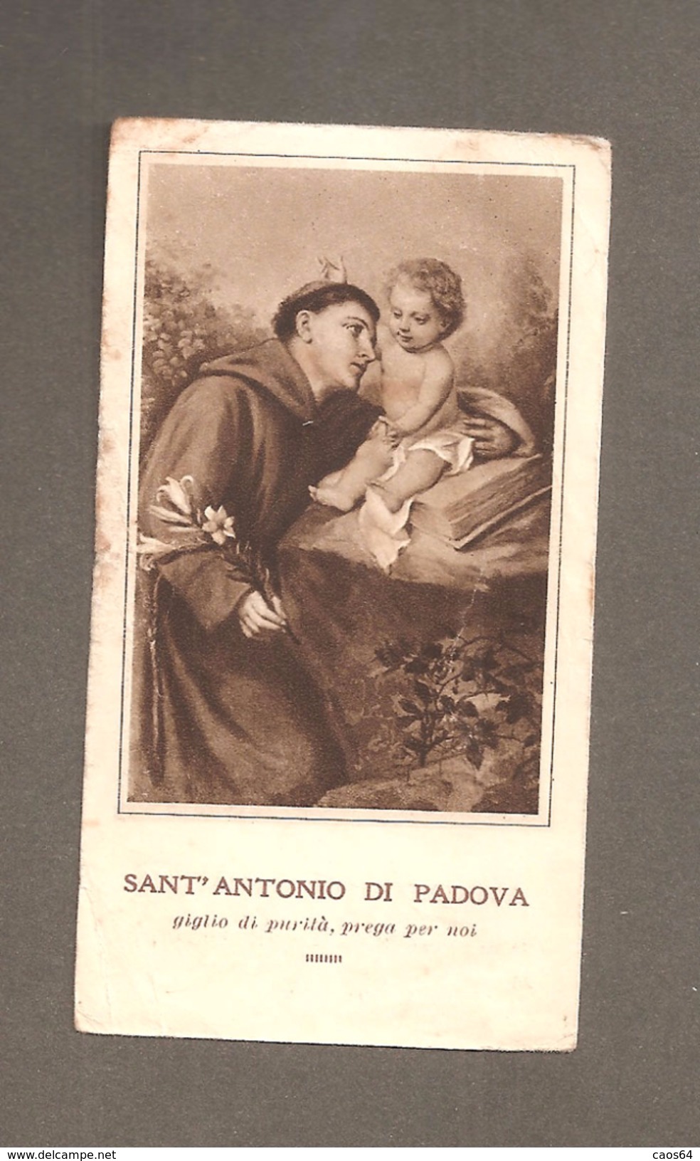 S. ANTONIO DI PADOVA GIGLIO DI PURITA' PREGA PER NOI SANTINO  ORIGINALE D'EPOCA - Santini