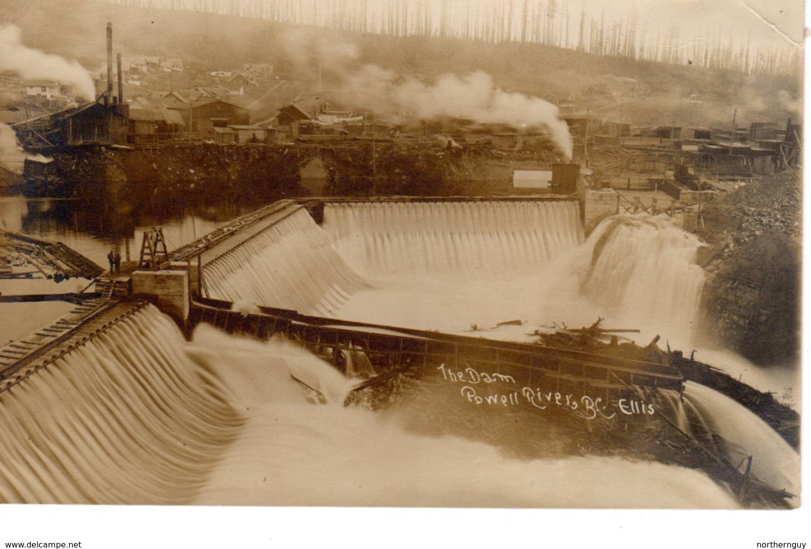 POWELL RIVER, British Columbia, Canada, The Dam & Lumber Mill, Old Ellis RPPC - Autres & Non Classés