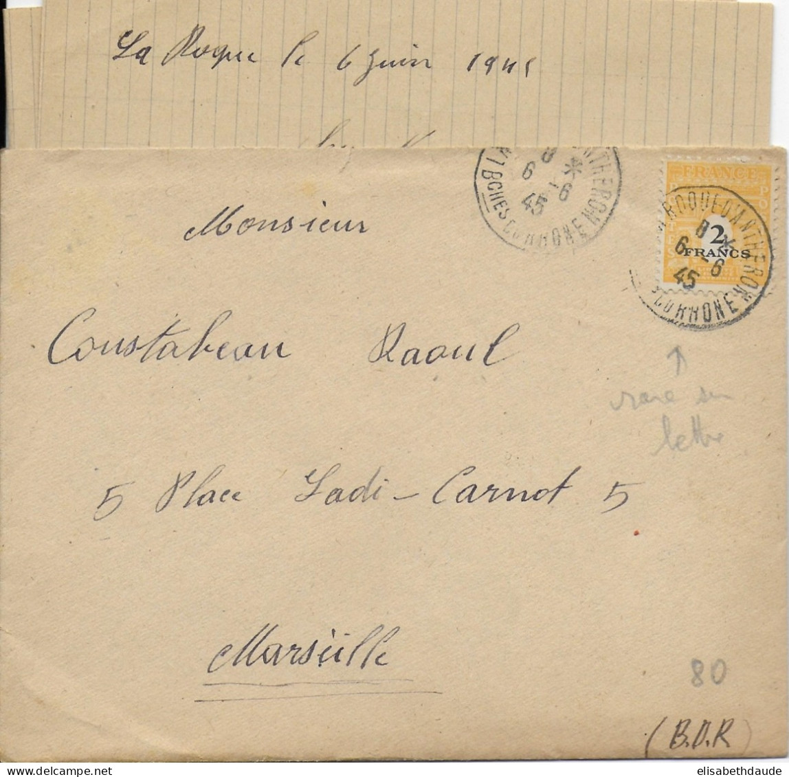 1945 - ARC DE TRIOMPHE - YVERT N° 709 SEUL Sur LETTRE De LA ROQUE D'ANTHERON (BOUCHES DU RHONE) - 1944-45 Arco Del Triunfo