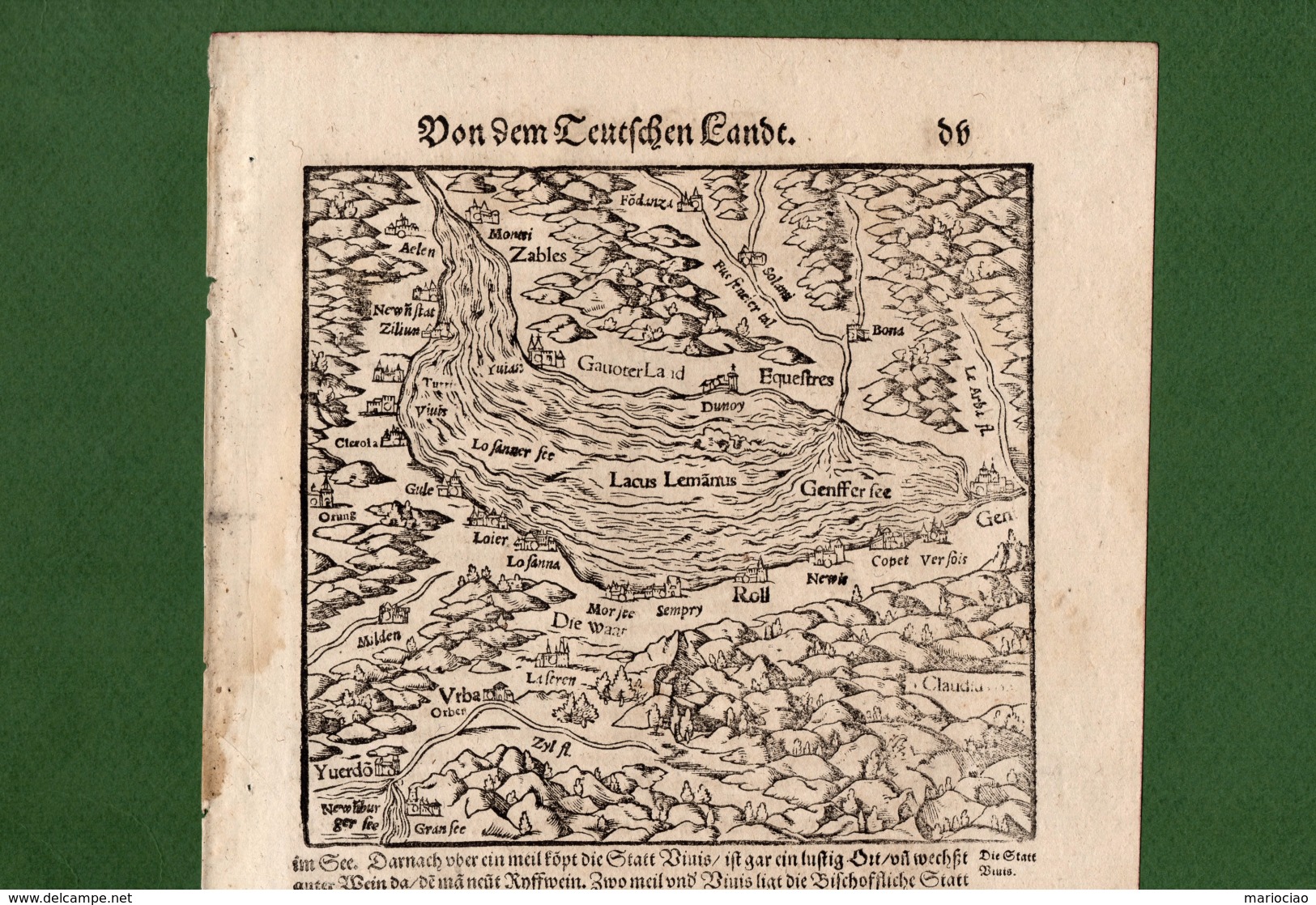 ST-CH LACUS LEMANUS Schweiz Genfersee Lausanne Lac Leman 1550 Cosmographia Sebastian Münster 4 Holzschnitte 33x20,5(AE)_ - Estampes & Gravures