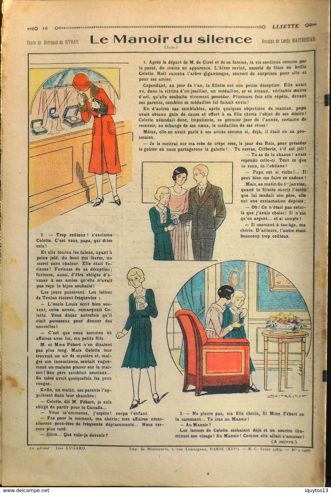 LISETTE - Journal Des Fillettes - N° 4 - Onzième Année - Dimanche 25 Janvier 1931 - En BE - Lisette